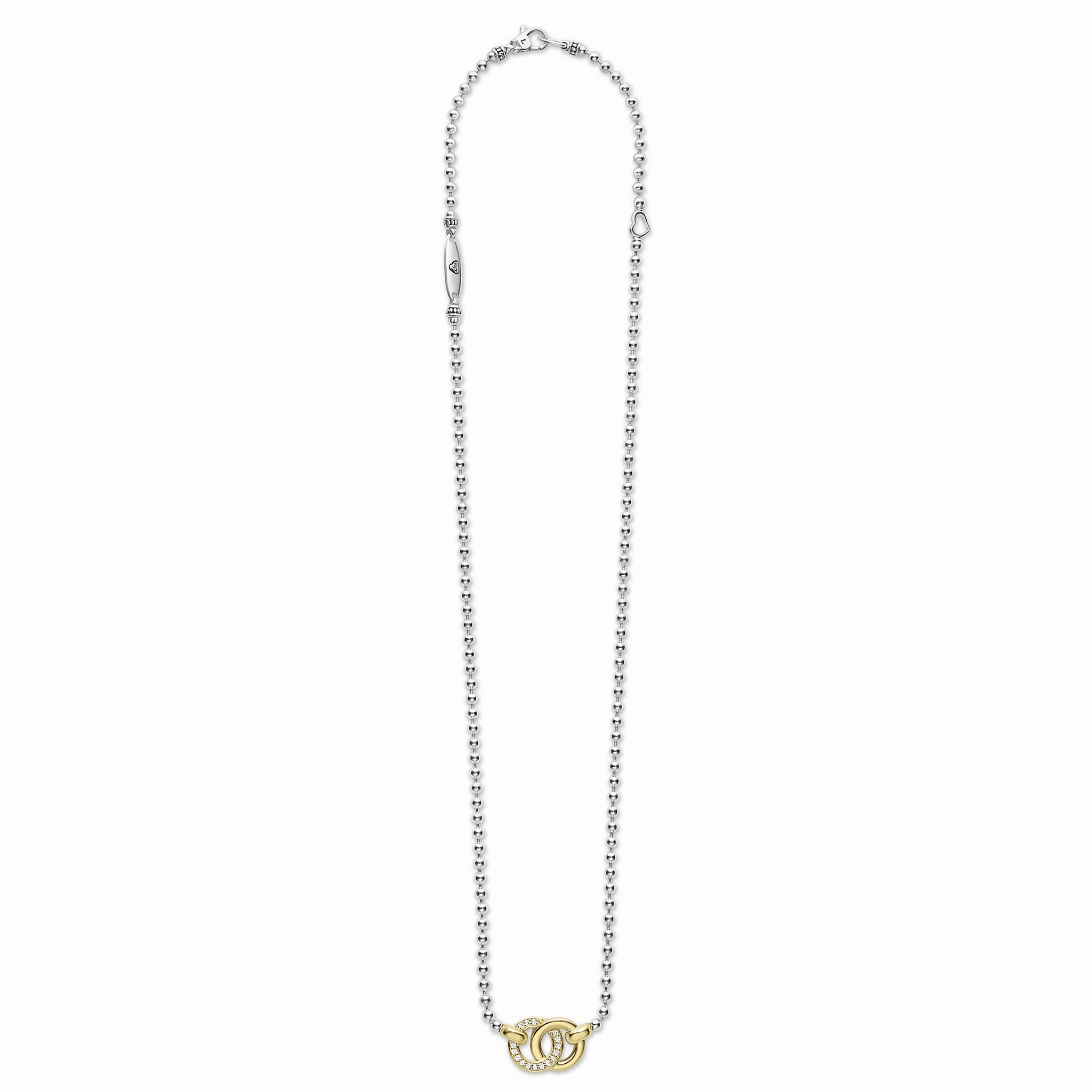 Signature Caviar Two-Tone Interlocking Diamond Necklace
