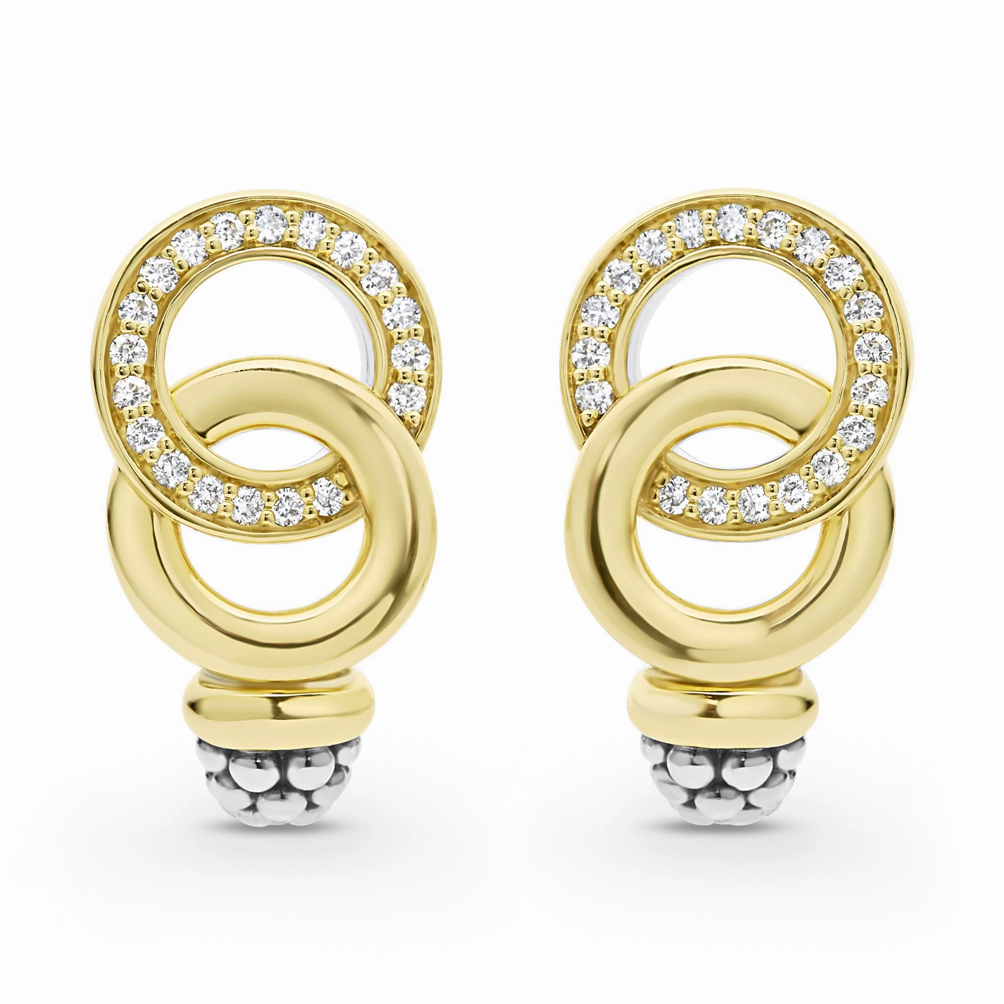 Signature Caviar Two-Tone Interlocking Diamond Omega Clip Earrings