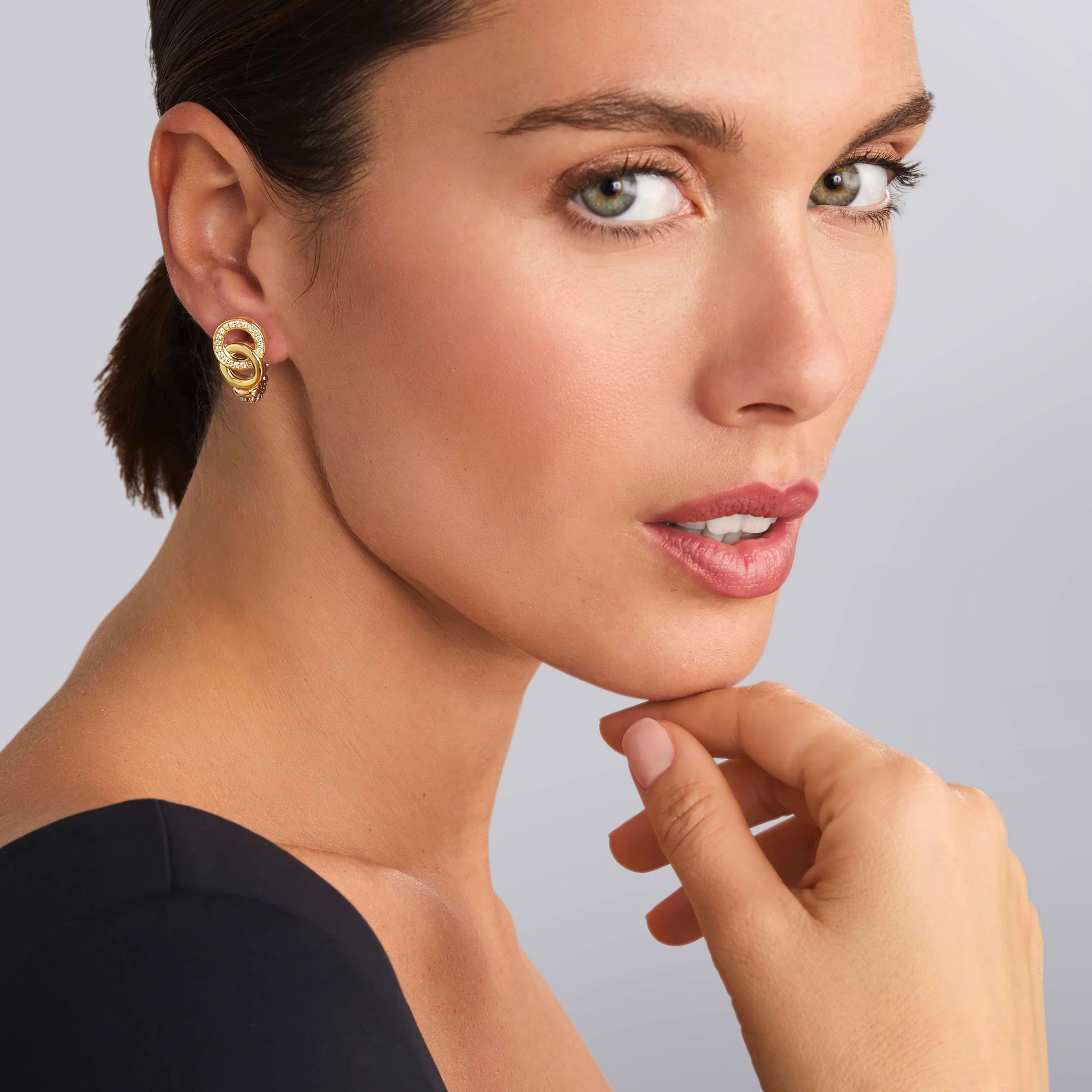 Signature Caviar Two-Tone Interlocking Diamond Omega Clip Earrings