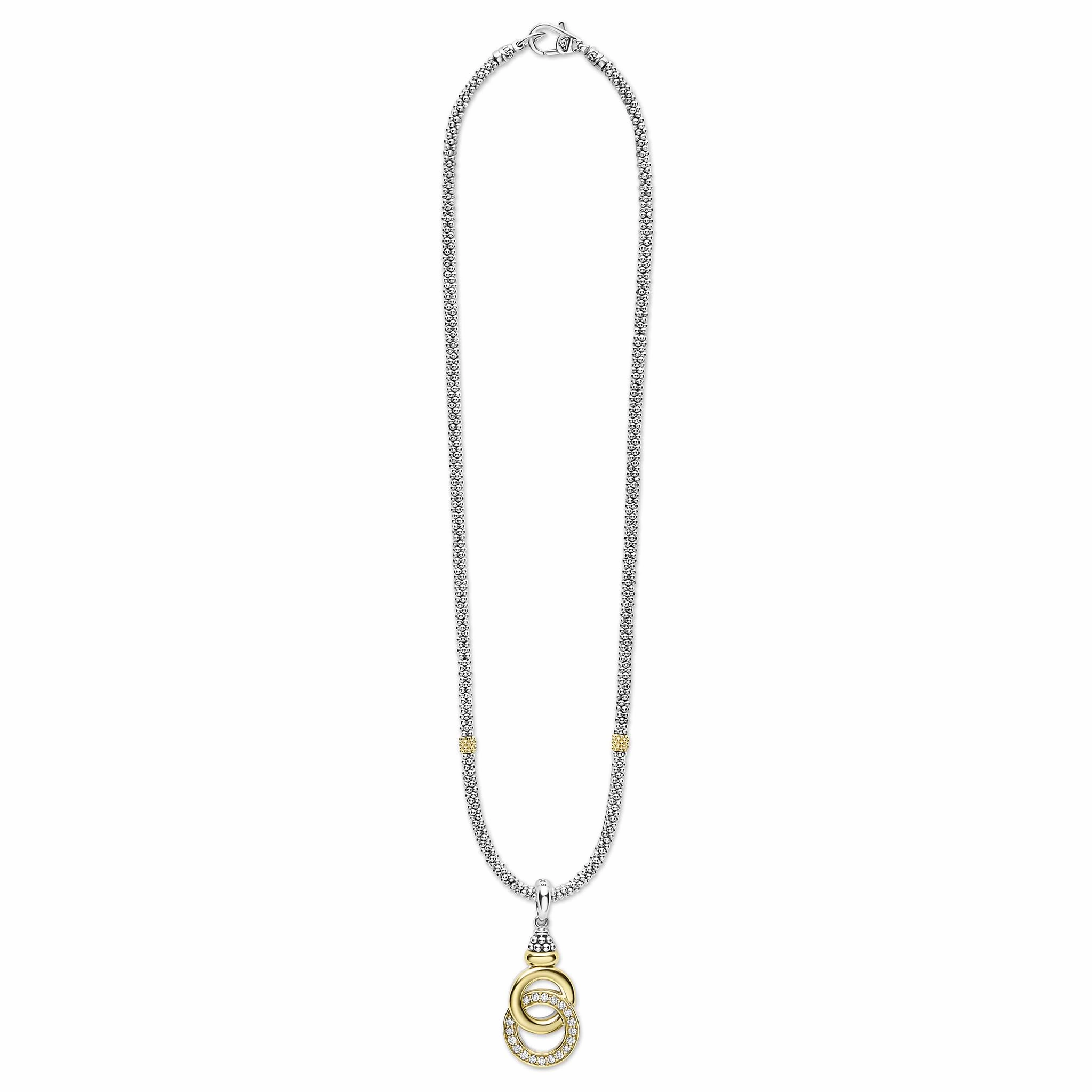 Signature Caviar Two-Tone Interlocking Diamond Pendant Necklace