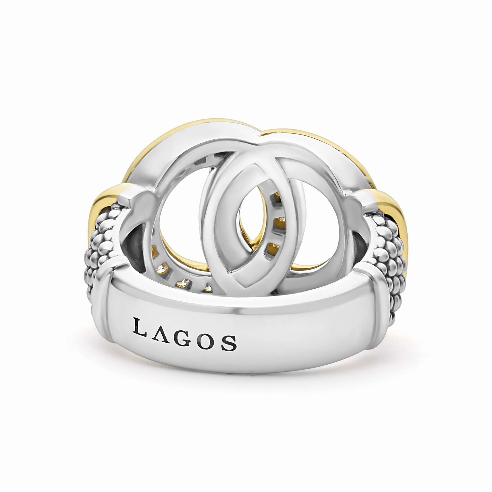 Signature Caviar Two-Tone Interlocking Diamond Statement Ring
