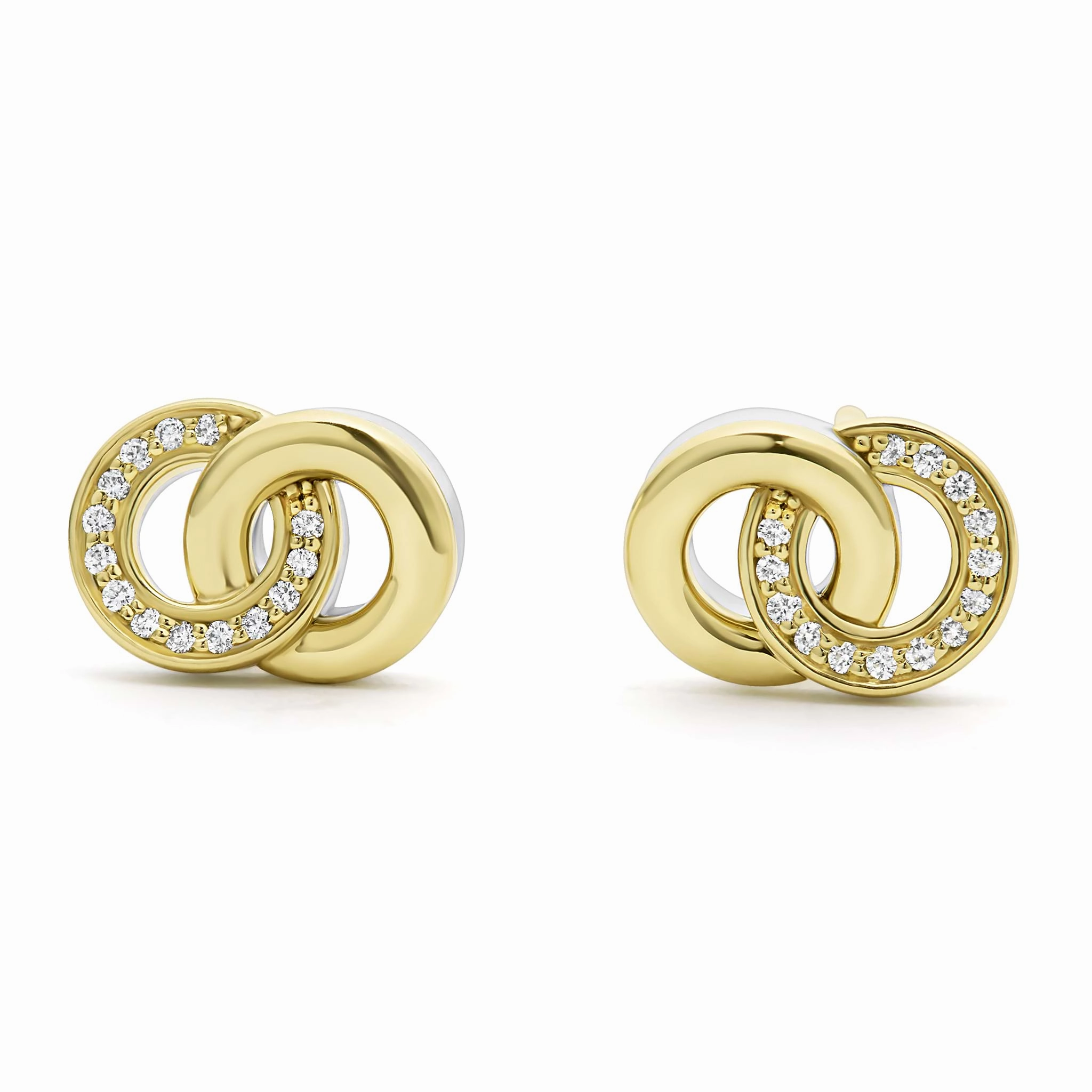Signature Caviar Two-Tone Interlocking Diamond Stud Earrings