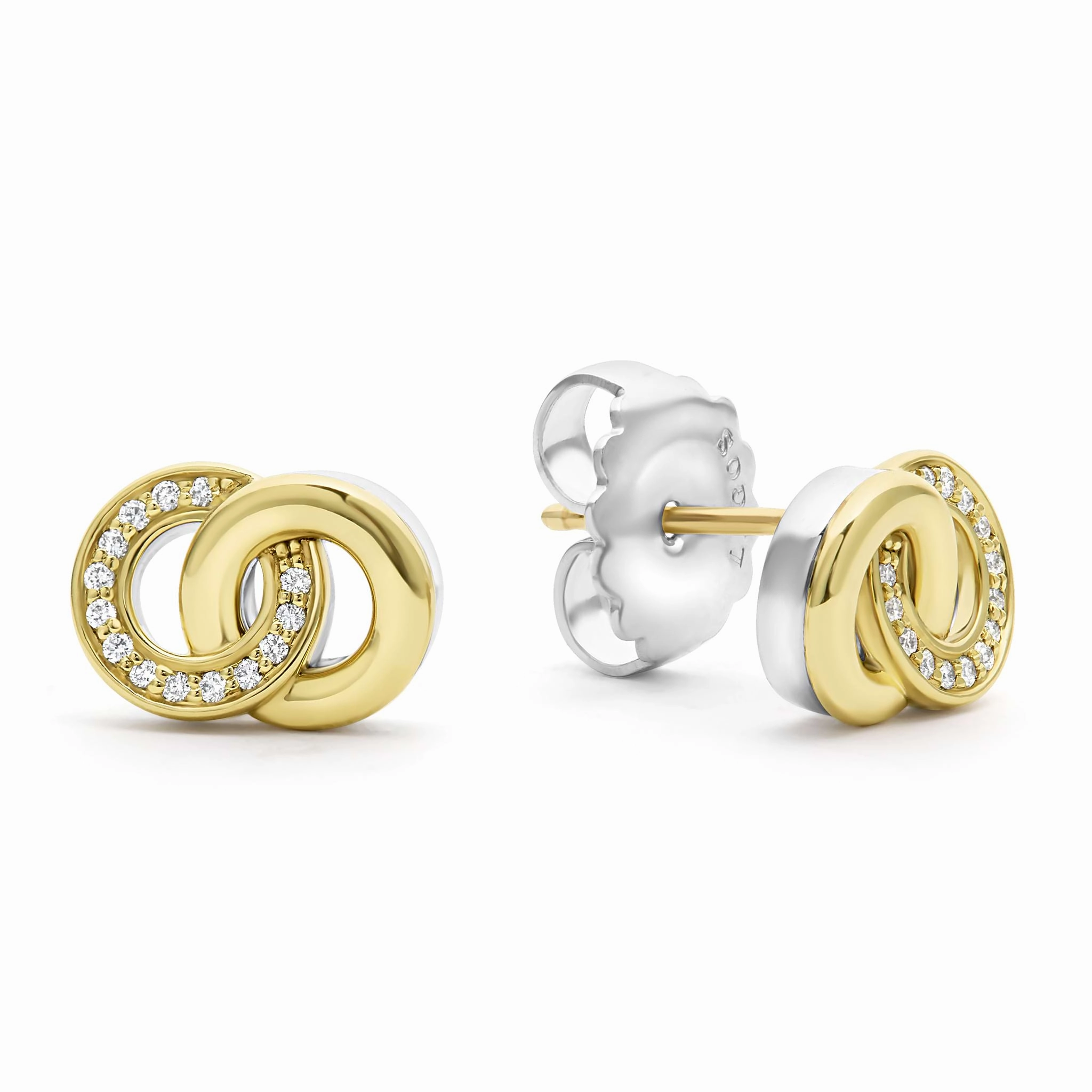 Signature Caviar Two-Tone Interlocking Diamond Stud Earrings