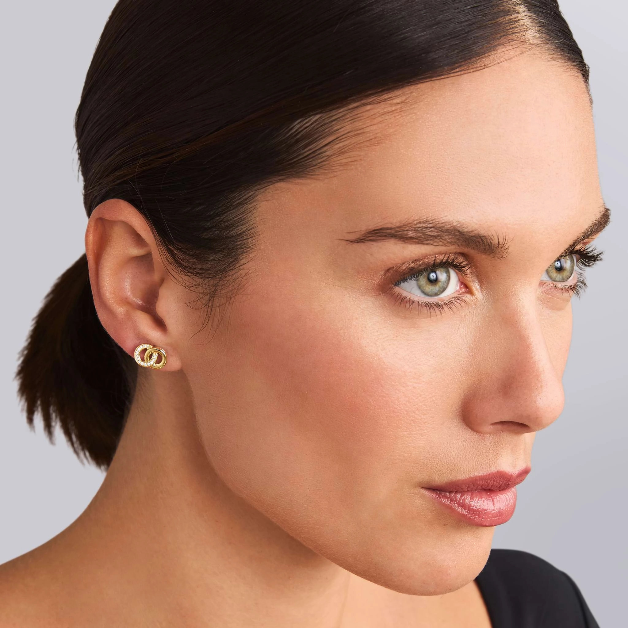 Signature Caviar Two-Tone Interlocking Diamond Stud Earrings