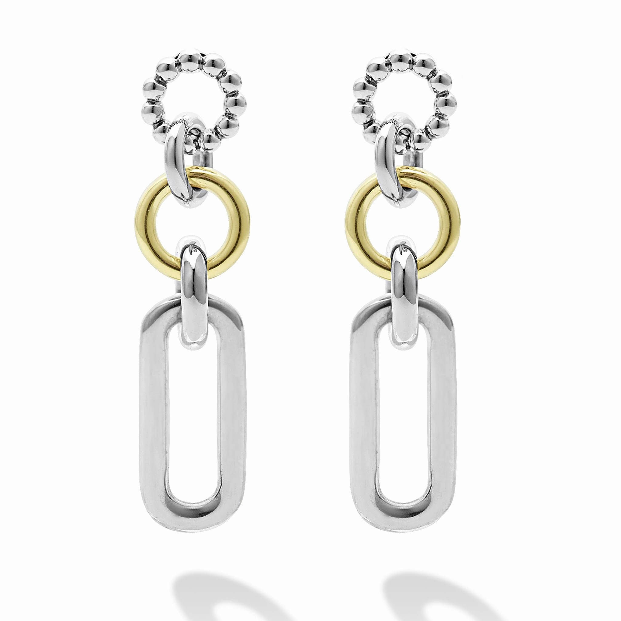 Signature Caviar Two-Tone Link Drop Earrings