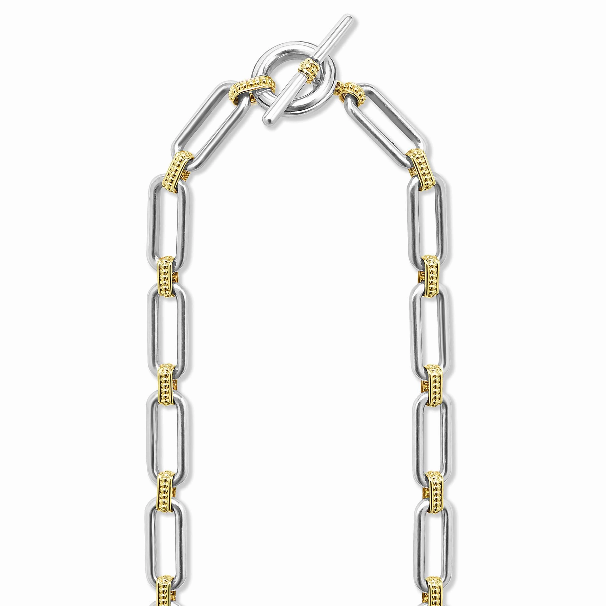 Signature Caviar Two-Tone Link Single Station Diamond Necklace