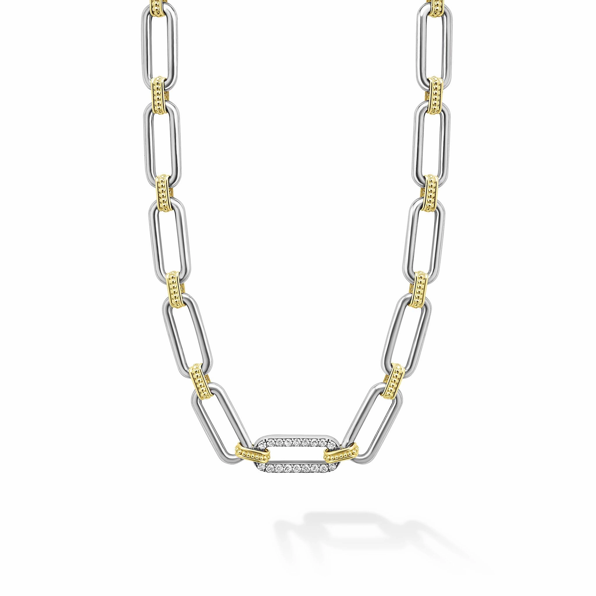 Signature Caviar Two-Tone Link Single Station Diamond Necklace