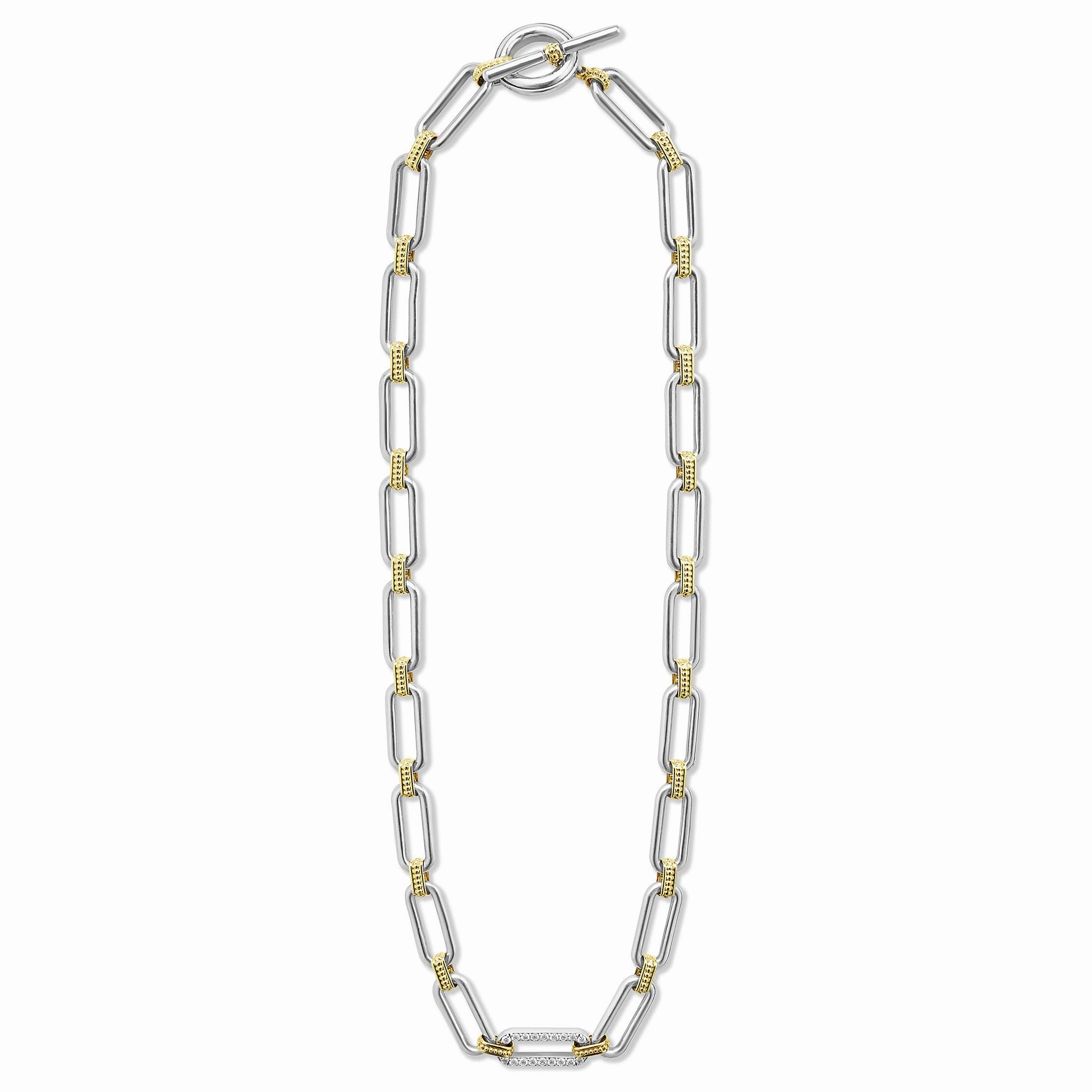 Signature Caviar Two-Tone Link Single Station Diamond Necklace
