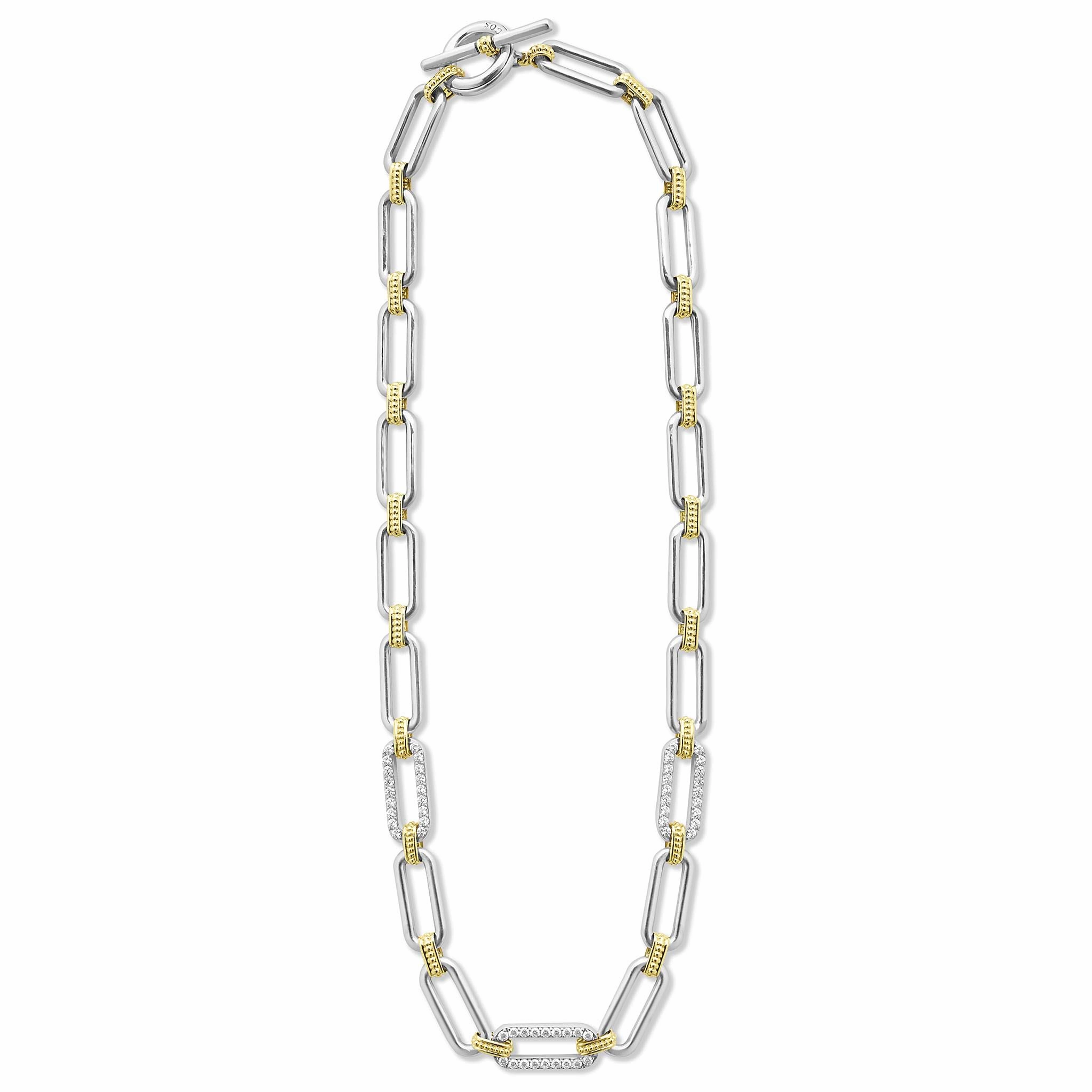 Signature Caviar Two-Tone Link Three Station Diamond Necklace