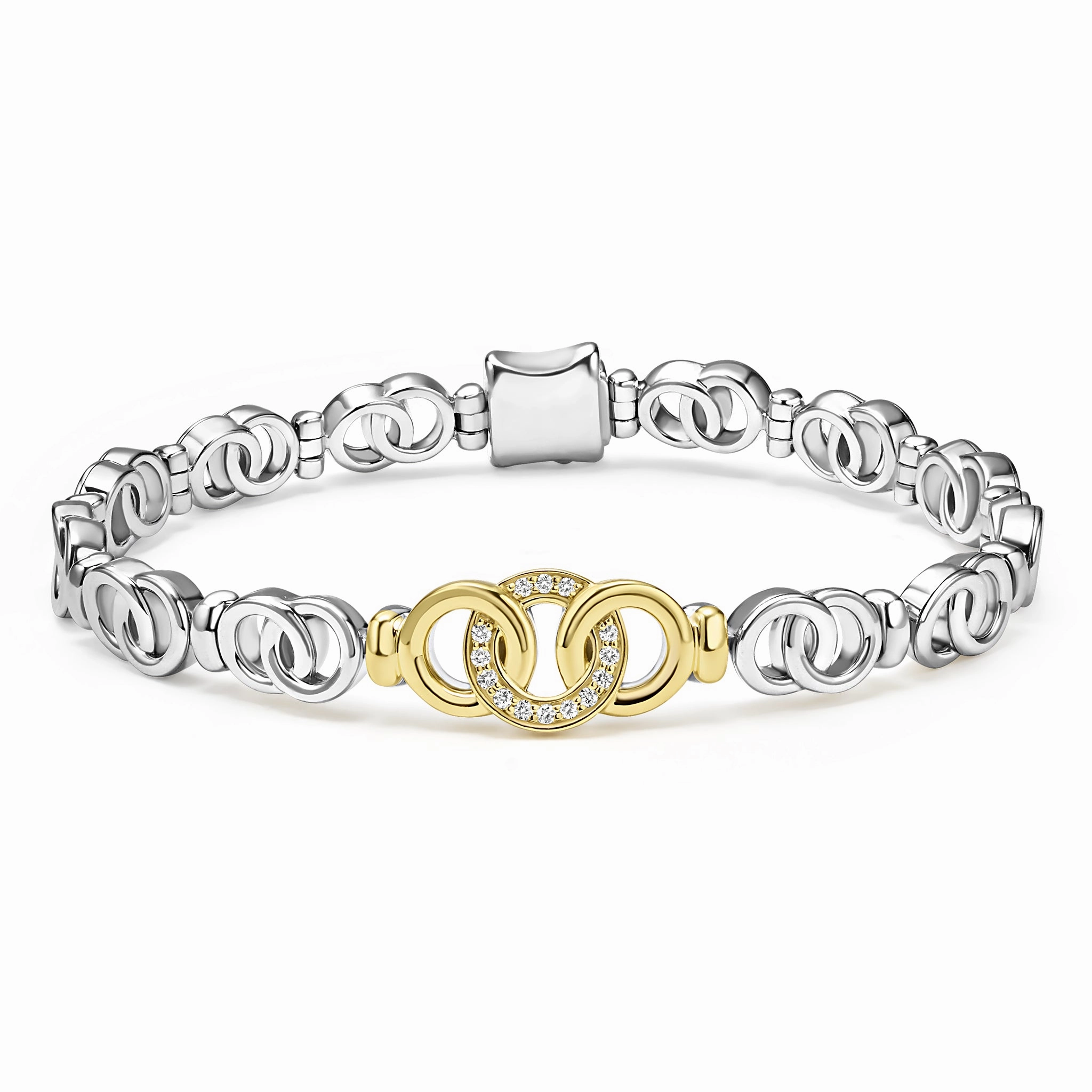Signature Caviar Two-Tone Petite Interlocking Diamond Link Bracelet