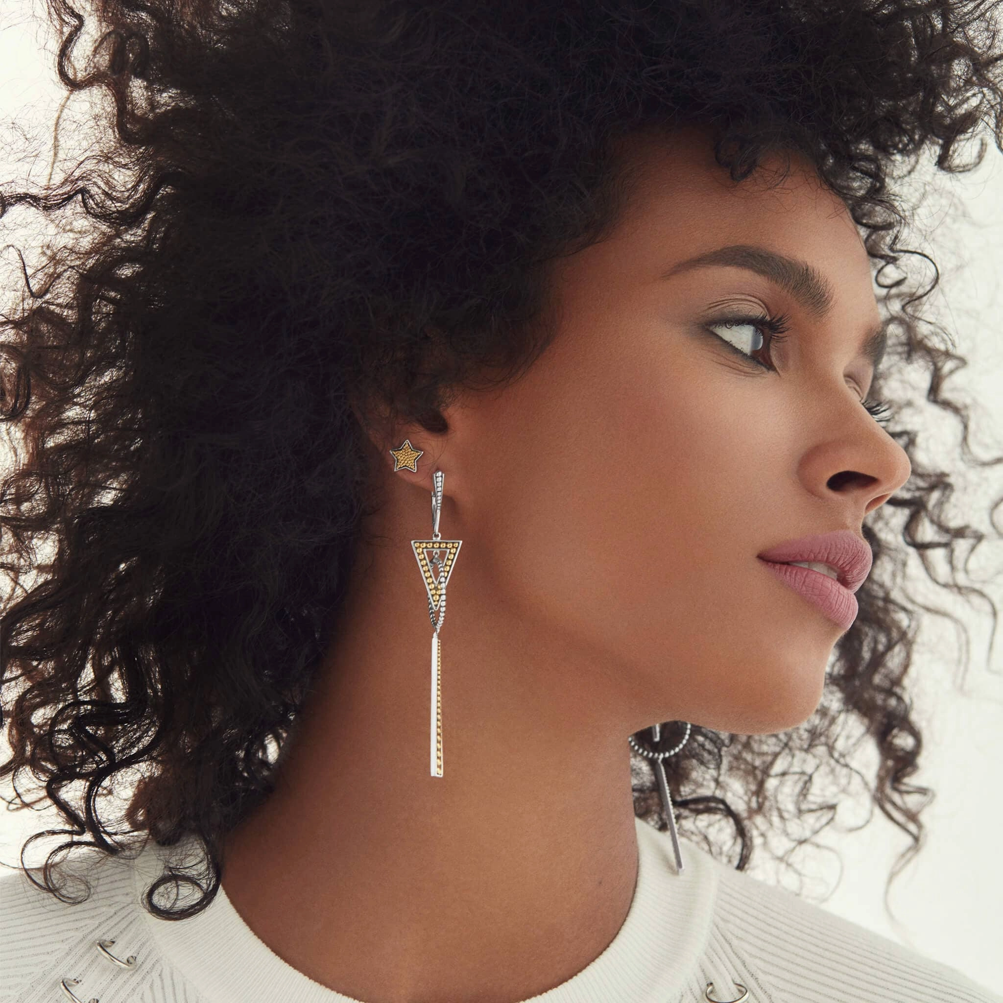 Signature Caviar Two-Tone Triangle Circle Drop Earrings