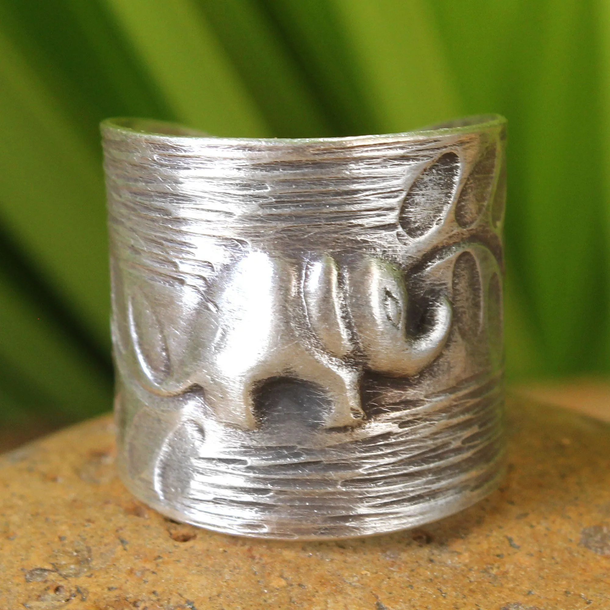 Silver Thai Forest Elephant Wrap Ring