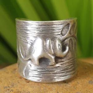 Silver Thai Forest Elephant Wrap Ring