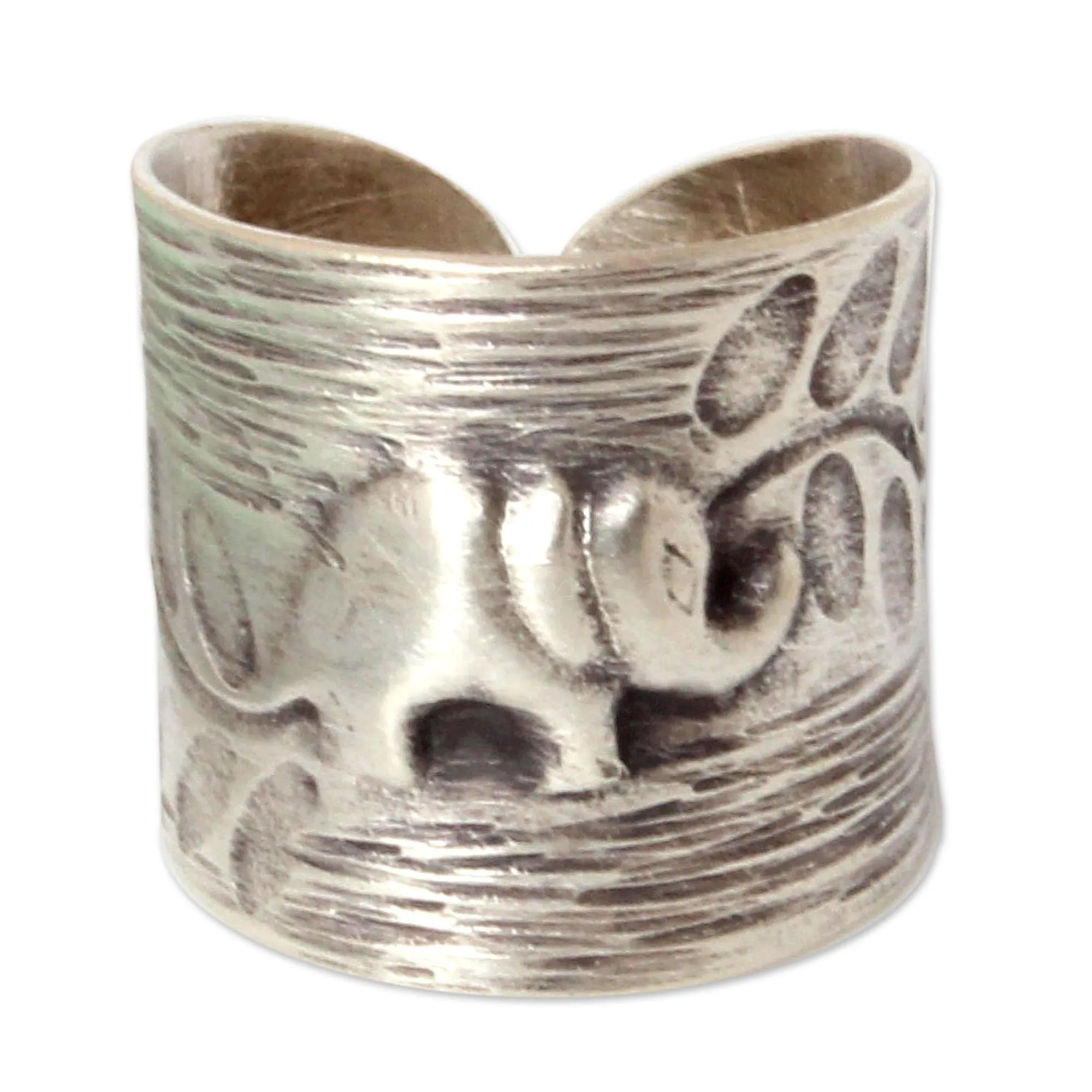 Silver Thai Forest Elephant Wrap Ring