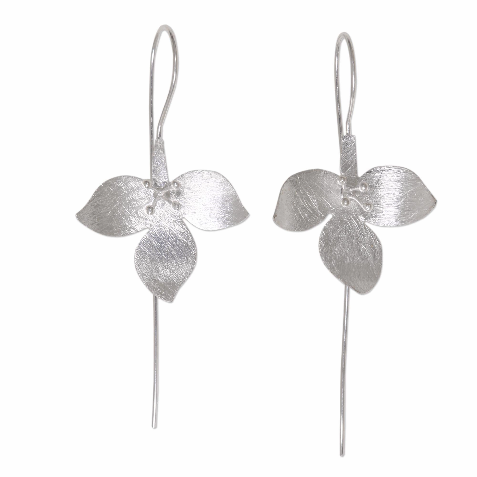 Silver Tri Flower Sterling Silver Earrings