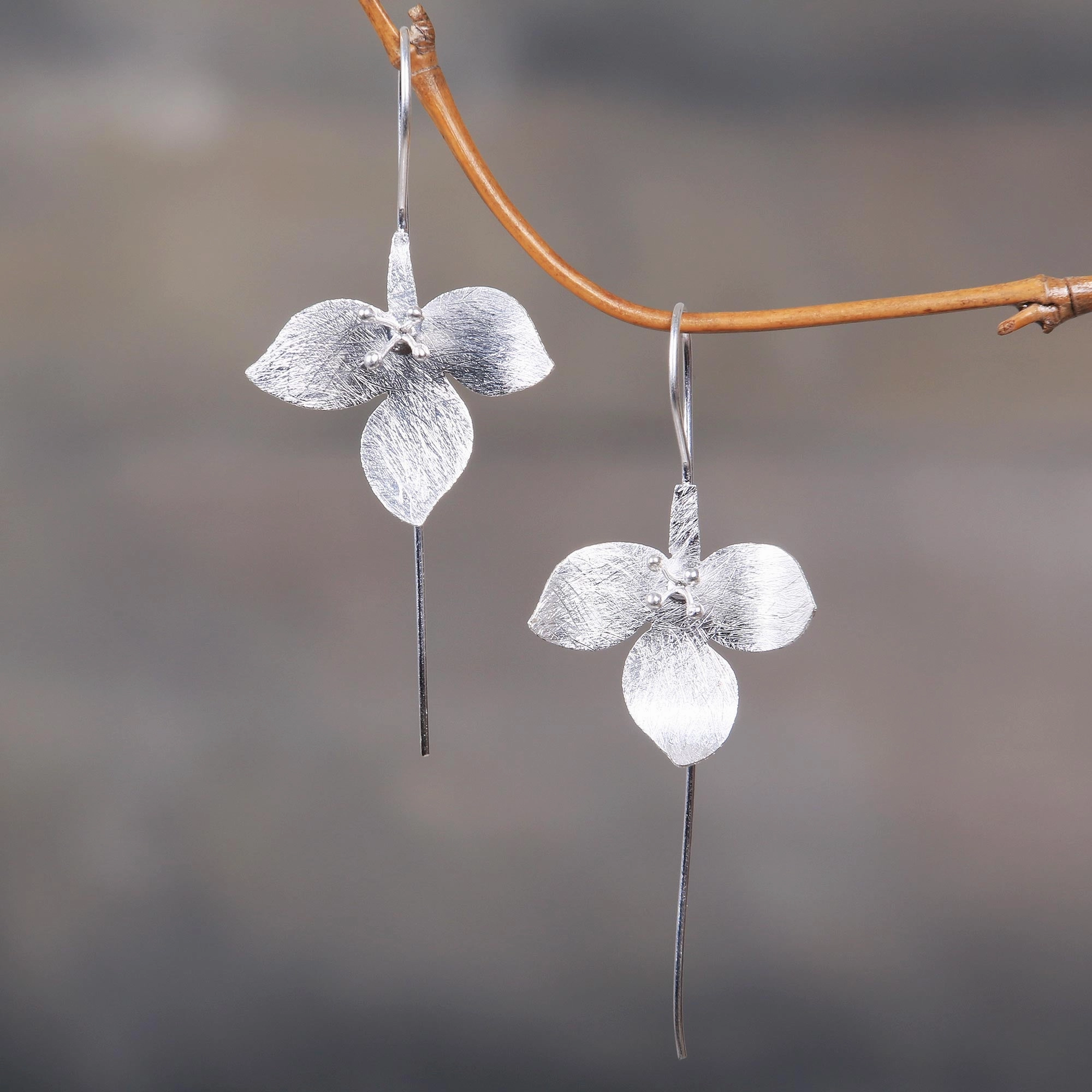 Silver Tri Flower Sterling Silver Earrings