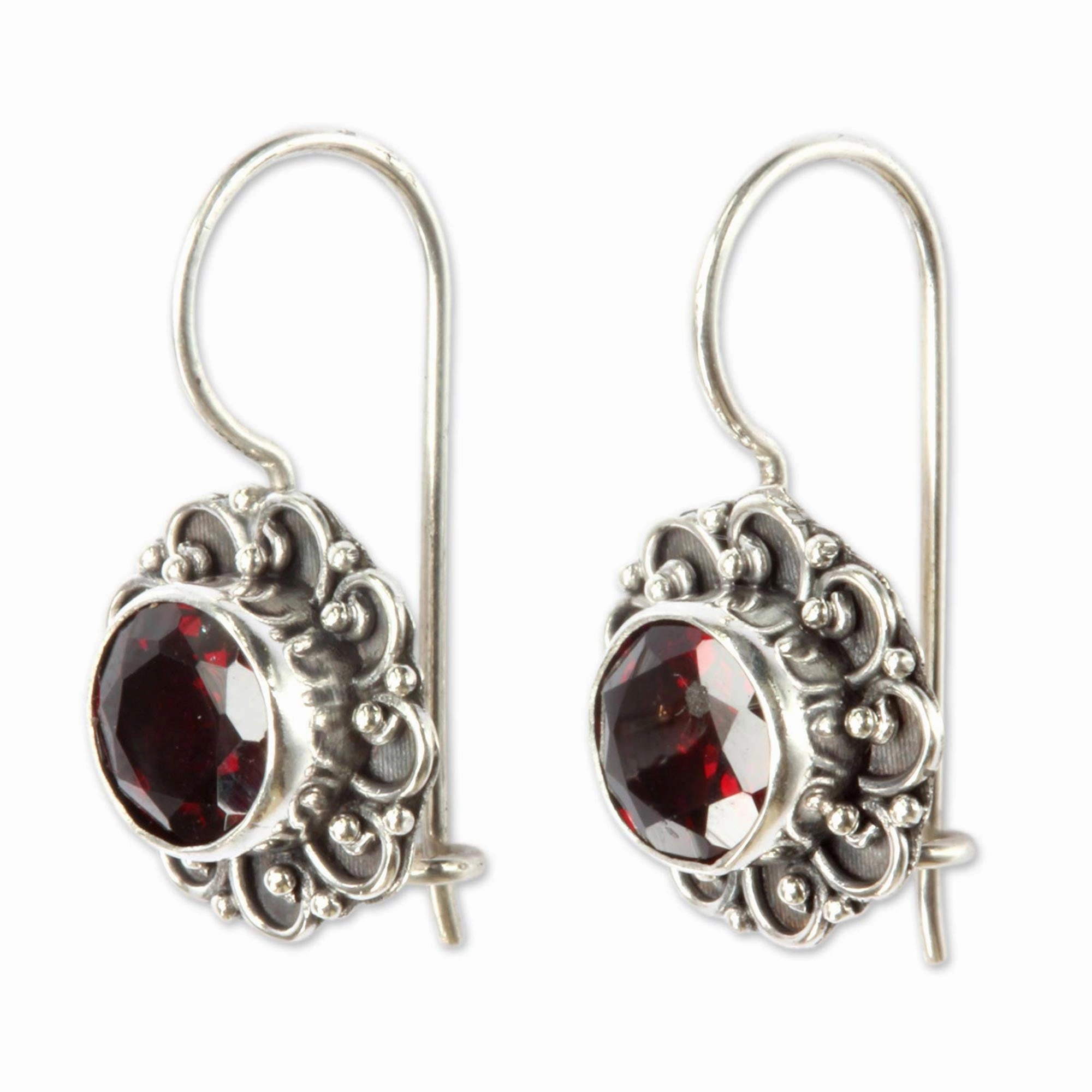 Singaraja Sunflower Silver Burgundy Flower Drop Earrings