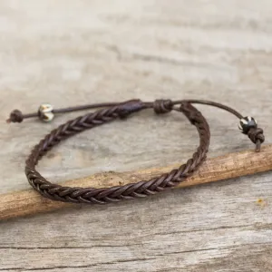 Single Brown Braided Adjustable Men's Bracelet