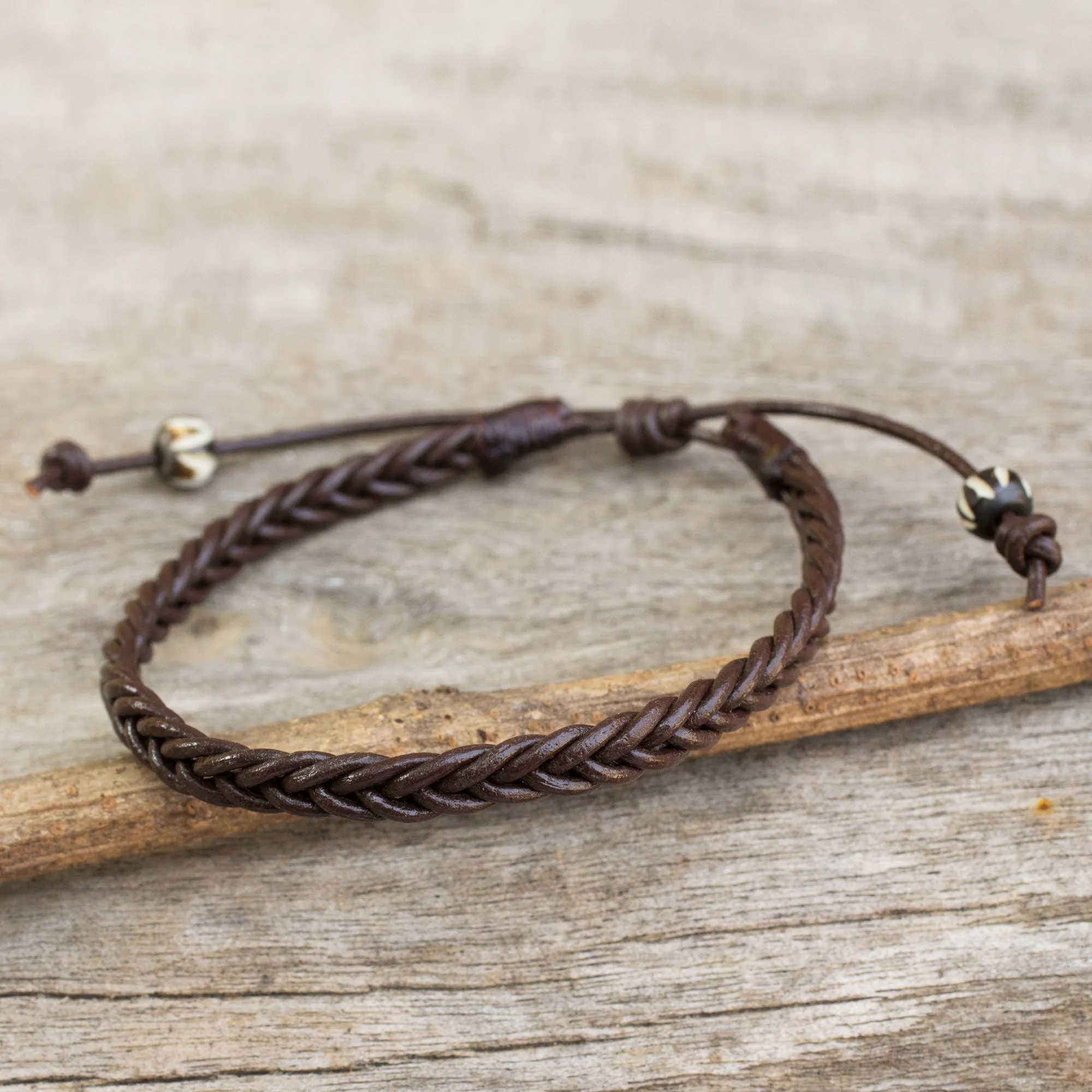 Single Brown Braided Adjustable Men's Bracelet
