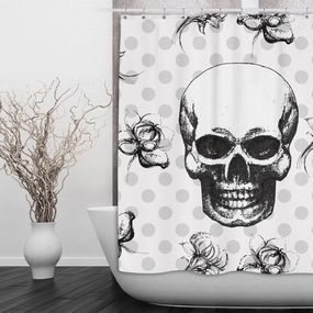 Skull Flower and Polka Dot Shower Curtains and Optional Bath Mats Lighting,Lamps Fixtures