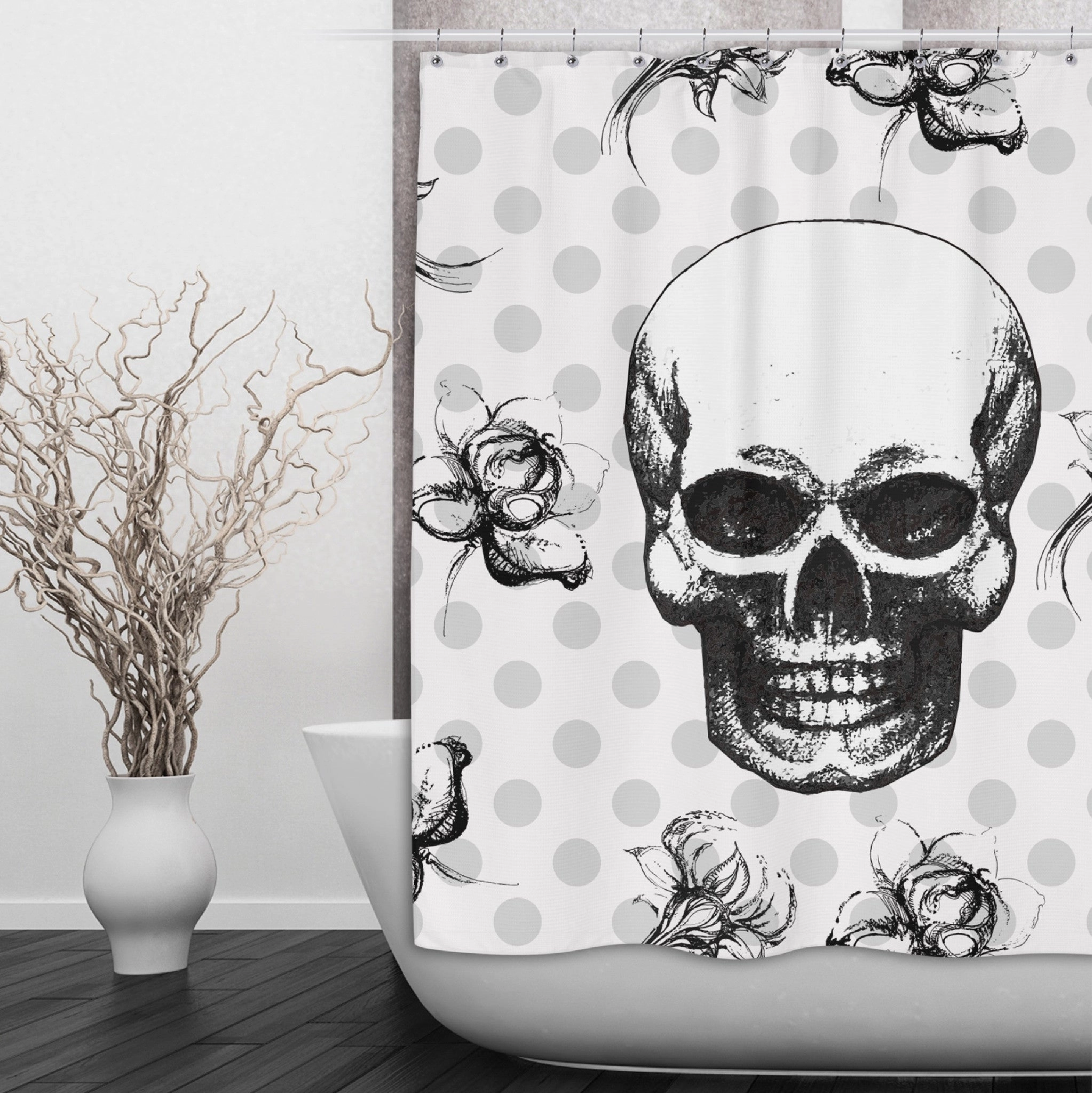 Skull Flower and Polka Dot Shower Curtains and Optional Bath Mats Lighting,Lamps Fixtures