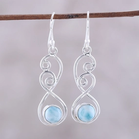 Sky Swirl Sterling Silver and Blue White Larimar Dangle Earrings