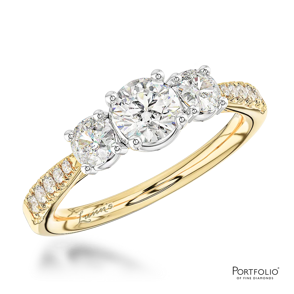 Skye Classic Three Stone 0.40ct F SI2 Diamond Yellow Gold/Platinum Ring