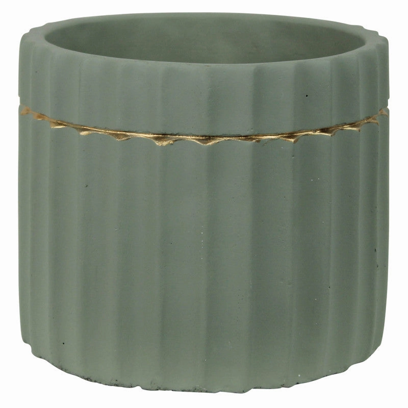 Skylar Cachepot, Cement, Green & Gold Vase,Ceramic Vase