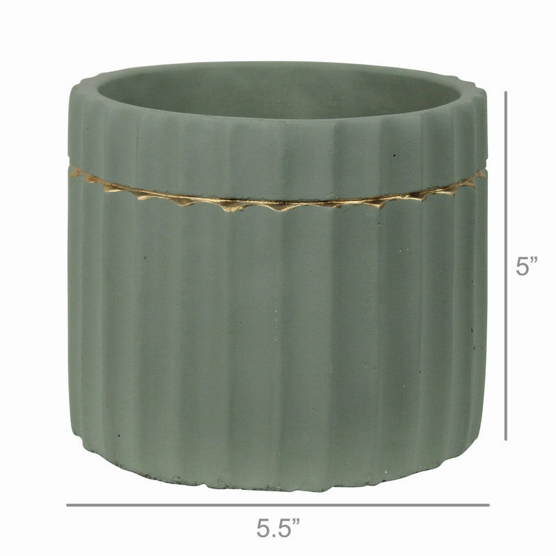 Skylar Cachepot, Cement, Green & Gold