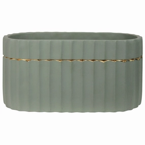 Skylar Oval Vase, Cement, Green & Gold Vase,Ceramic Vase