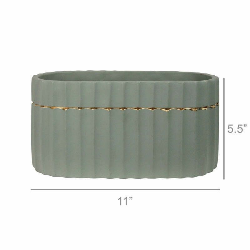 Skylar Oval Vase, Cement, Green & Gold