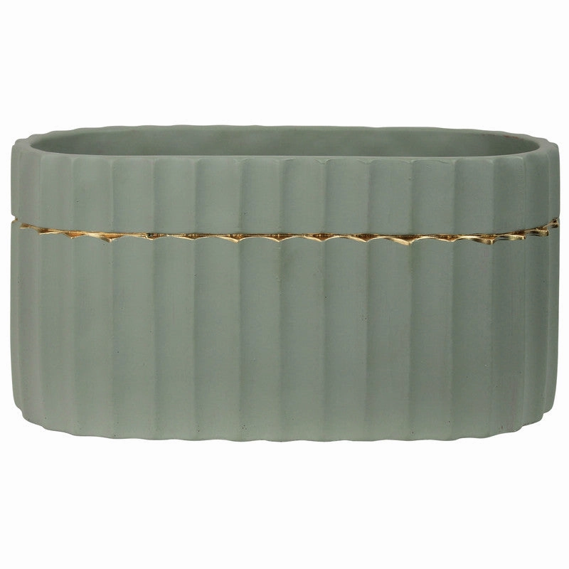 Skylar Oval Vase, Cement, Green & Gold Vase,Ceramic Vase