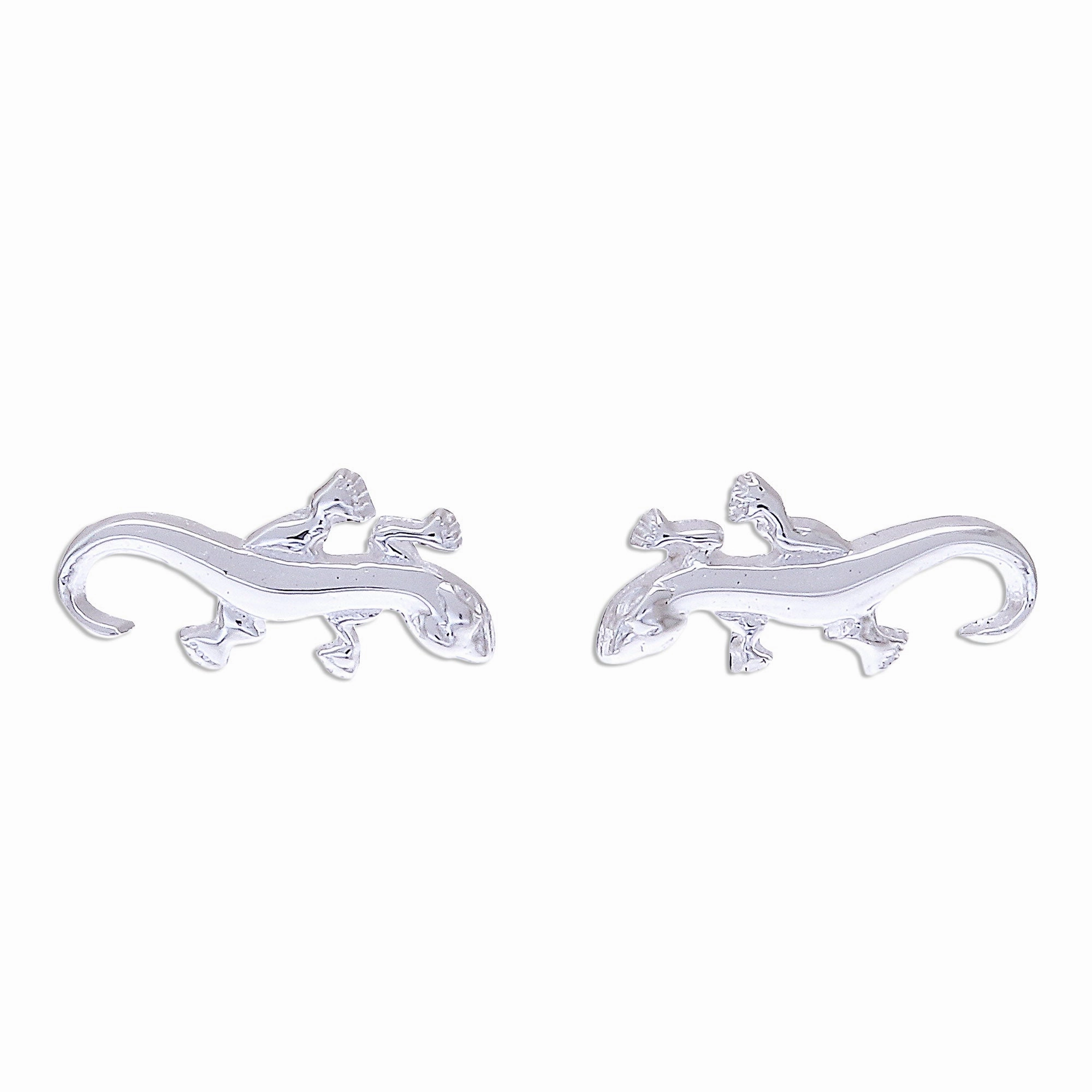 Sleek Salamander 925 Silver Salamander Stud Earrings Handcrafted in Thailand