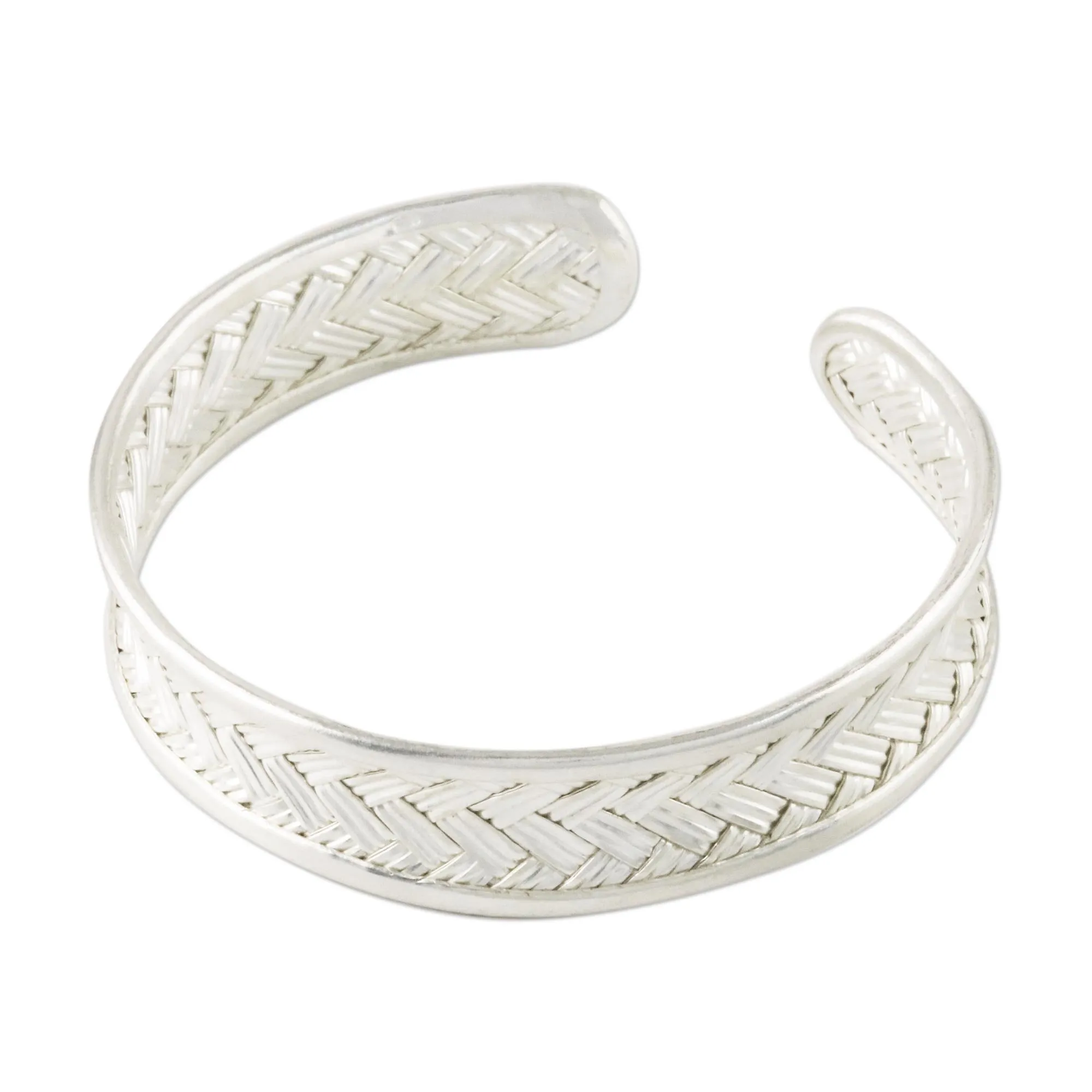 Slender Rattan Woven Silver Cuff