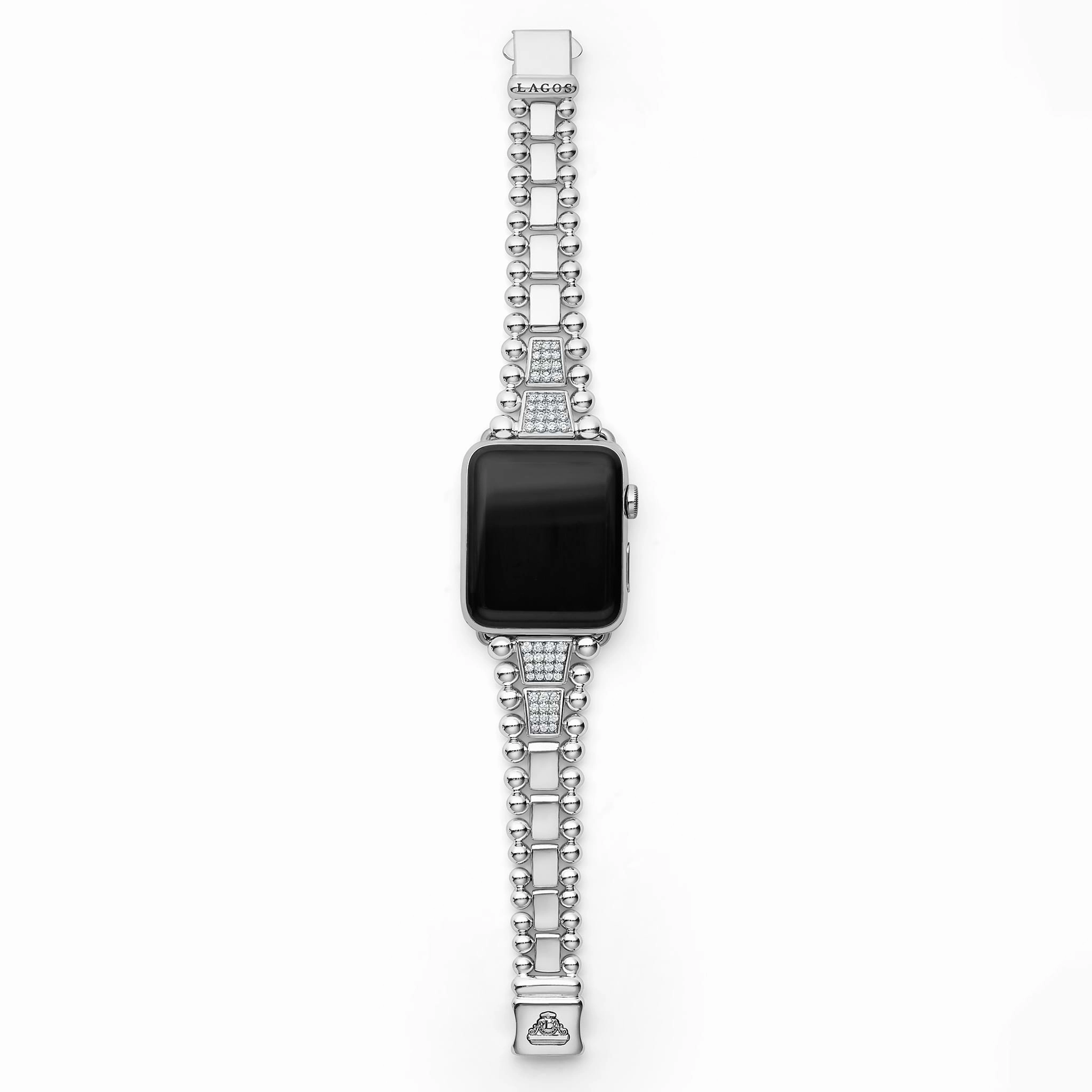 Smart Caviar Sterling Silver Half Diamond Watch Bracelet-42-49mm