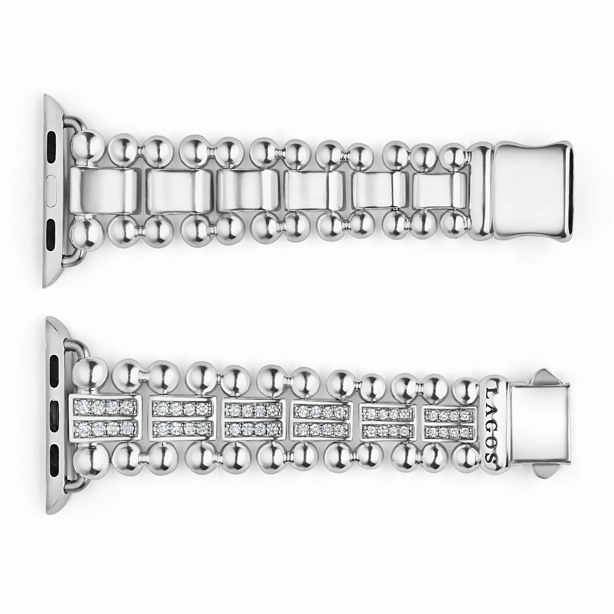 Smart Caviar Sterling Silver Two-Row Diamond Watch Bracelet - 38-45mm