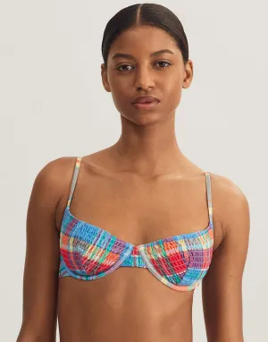 Smocked Madras Underwired Balconette Bikini Top - Multi