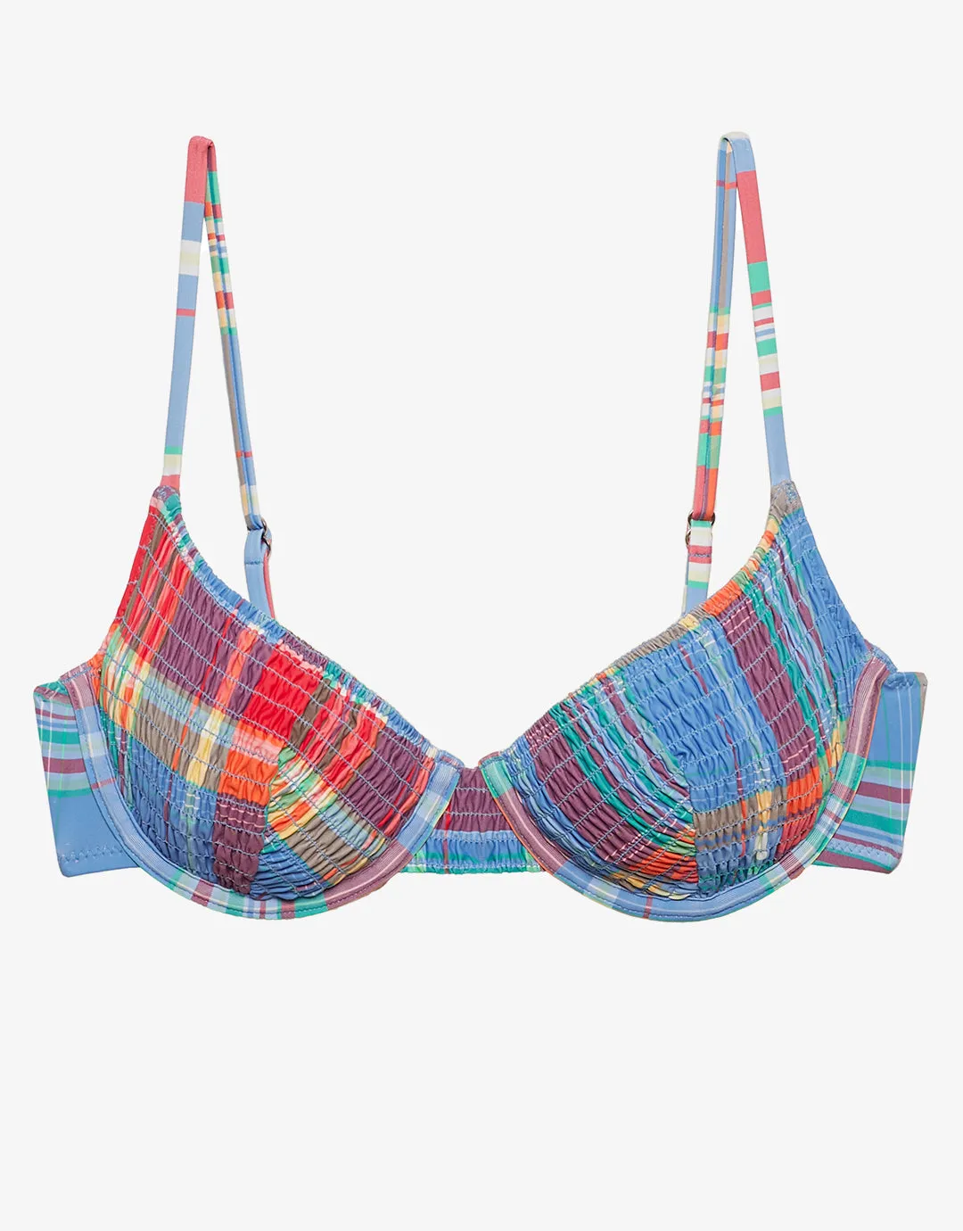 Smocked Madras Underwired Balconette Bikini Top - Multi