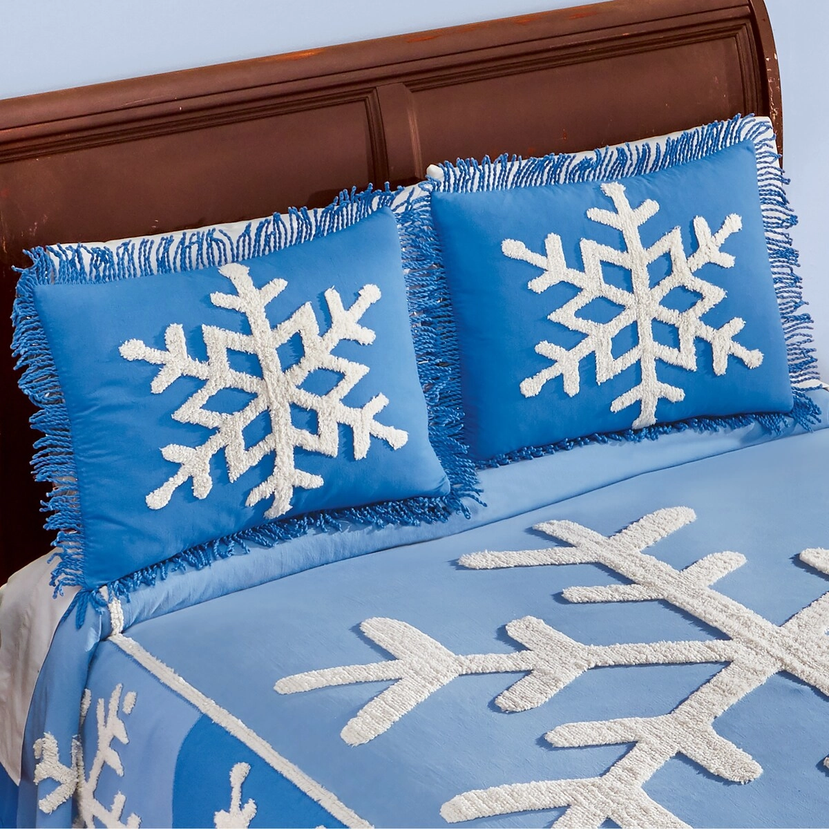 Snowflake Patch Textured Seasonal Blue Pillow Sham