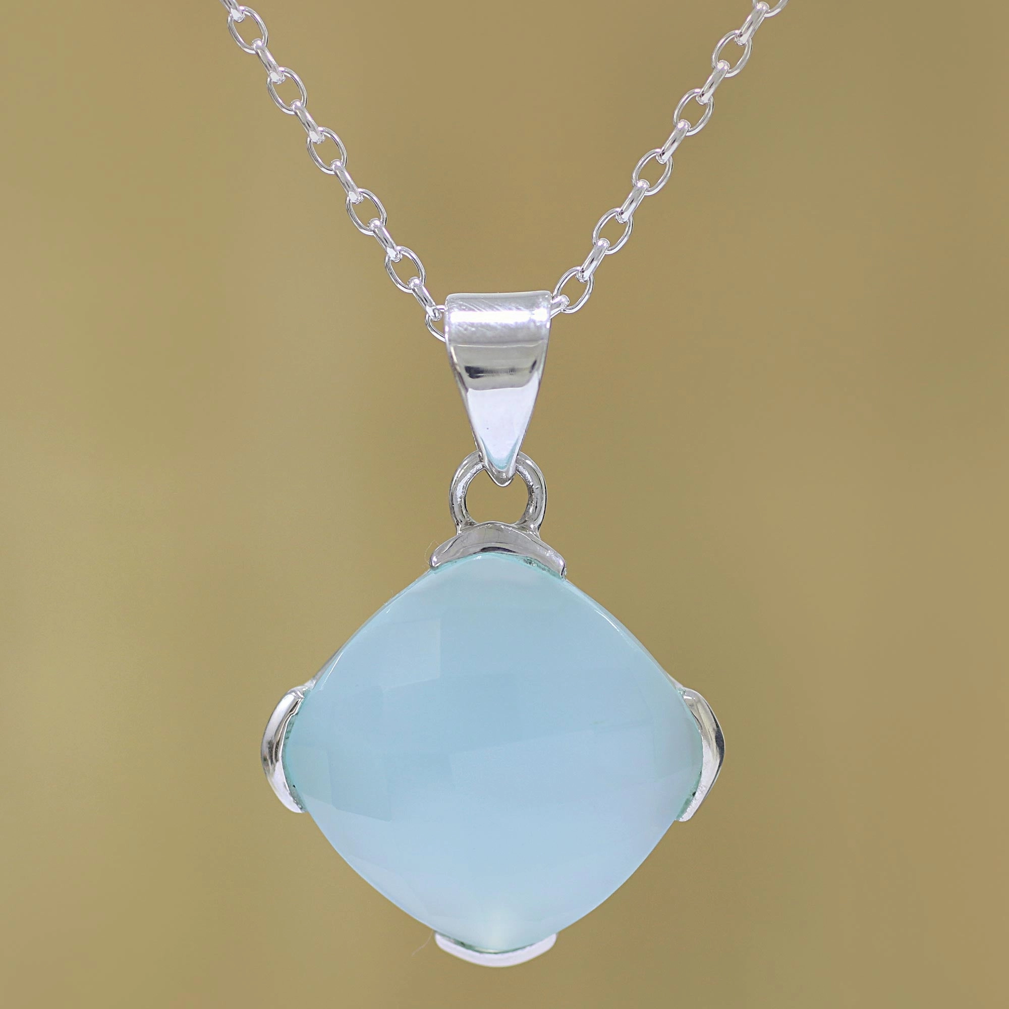 Soaring Chalcedony and Sterling Silver Pendant Necklace from India