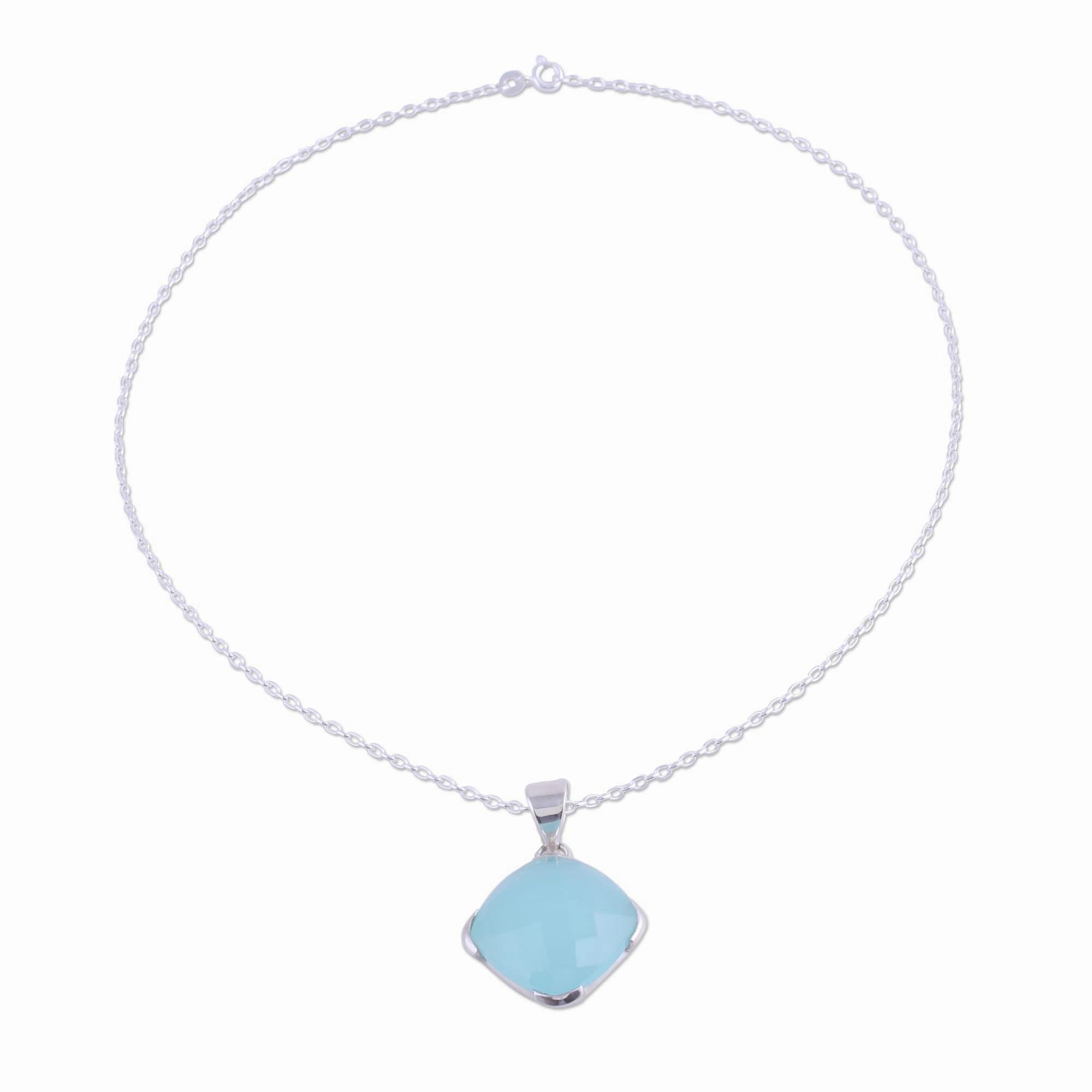 Soaring Chalcedony and Sterling Silver Pendant Necklace from India