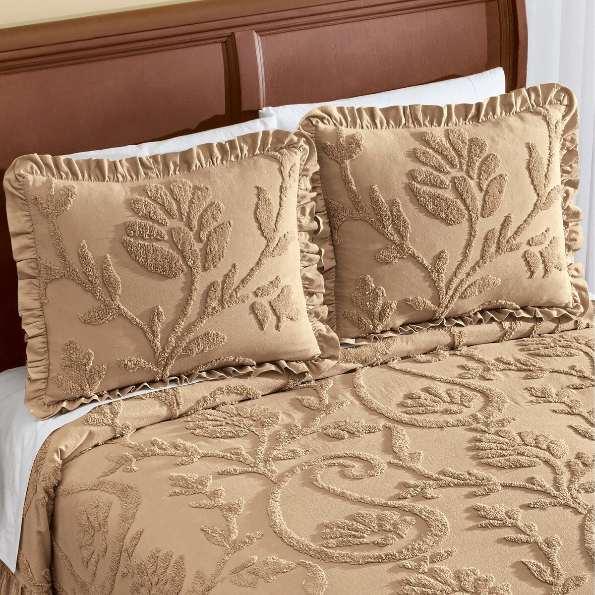 Soft & Luxurious Vine Ruffled Edge Vintage Chenille Pillow Sham