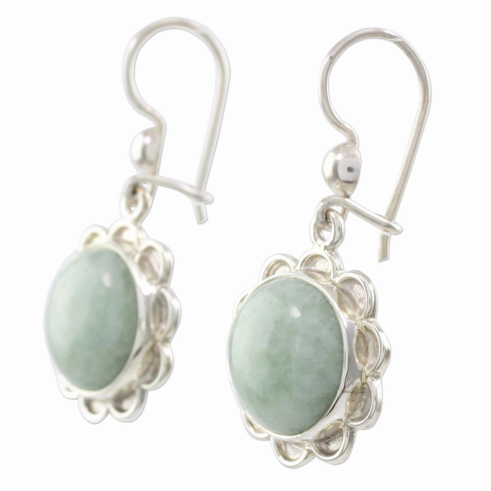 Solar Apple Flower Jade & Silver Dangle Earrings