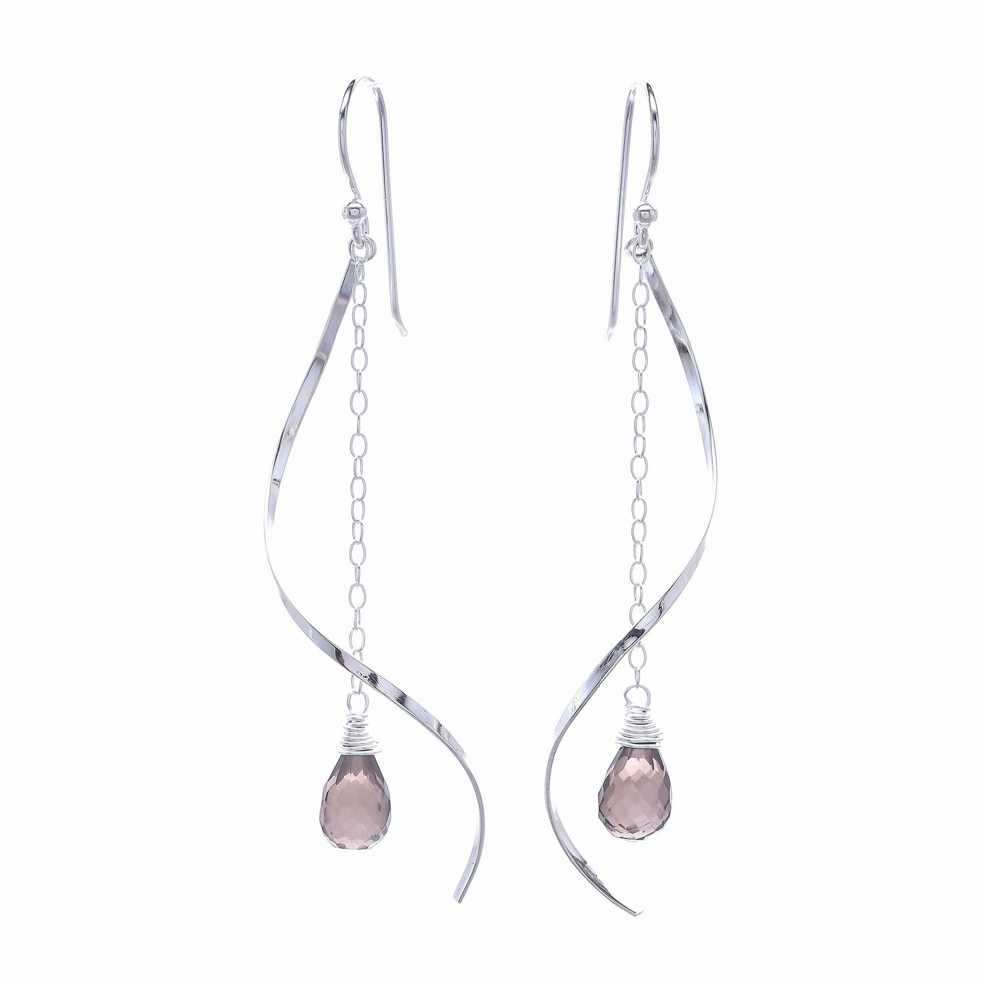 Solar Spin Smoky Quartz Dangle Earrings with Sterling Spirals
