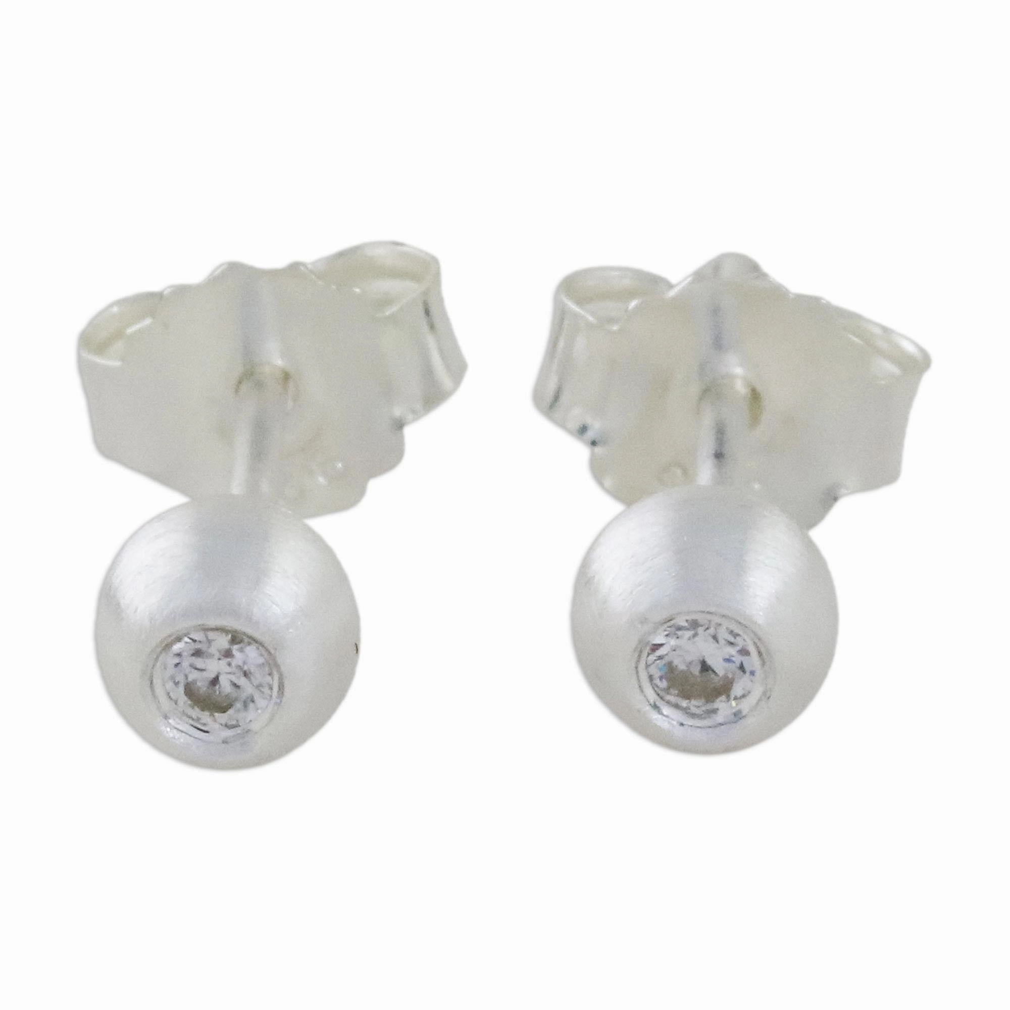 Sparkling Eyes Sterling Silver and CZ Stud Earrings from Thailand