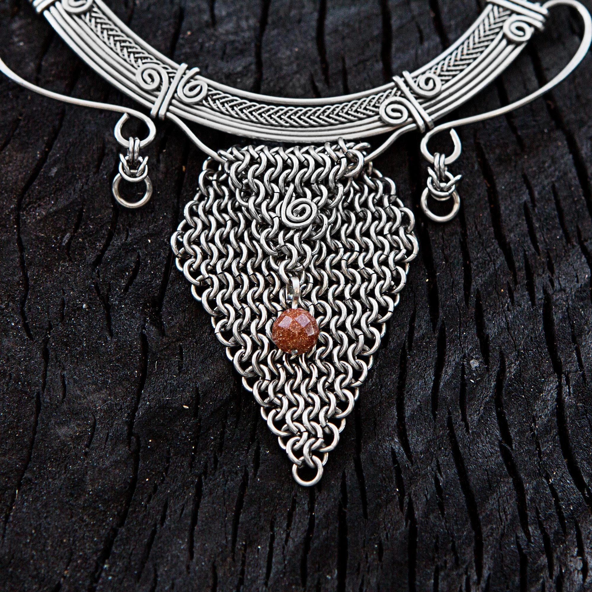Splendor of the Sun Stainless Steel Goldstone Statement Necklace from Brazil