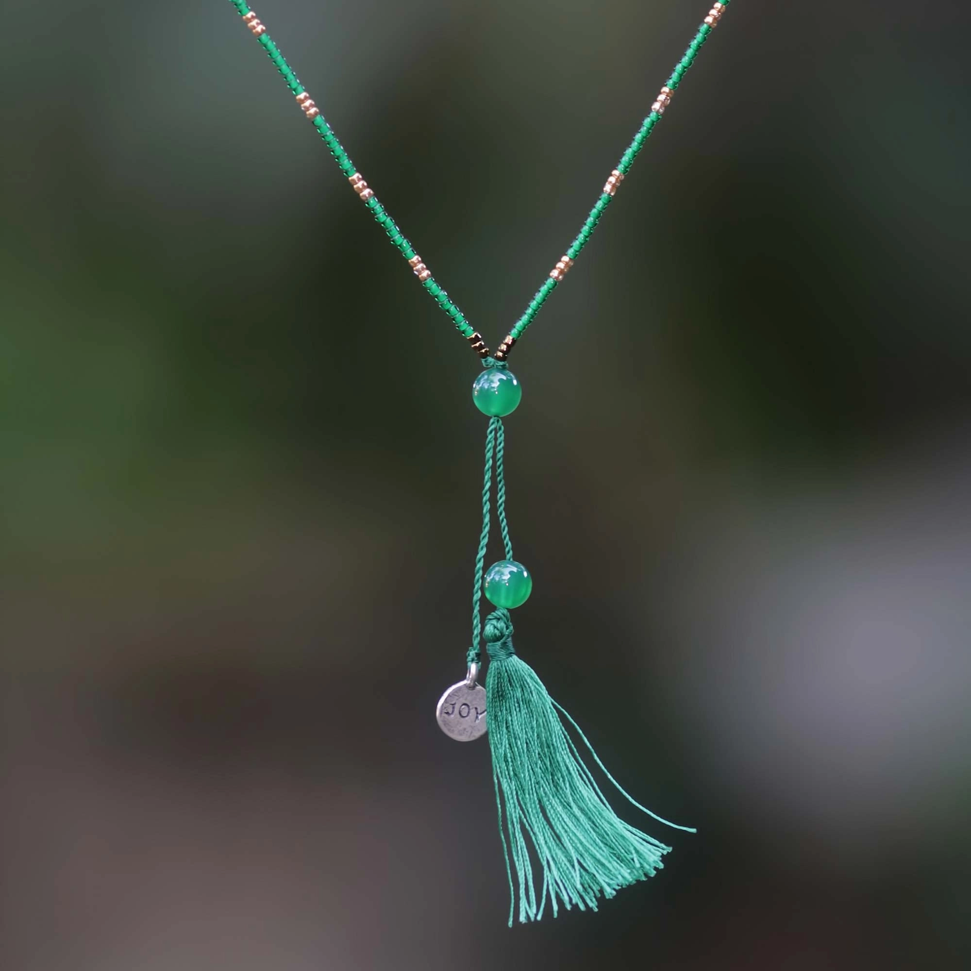 Spread Joy in Green Hand Made Green Quartz Pendant Necklace from Indonesia