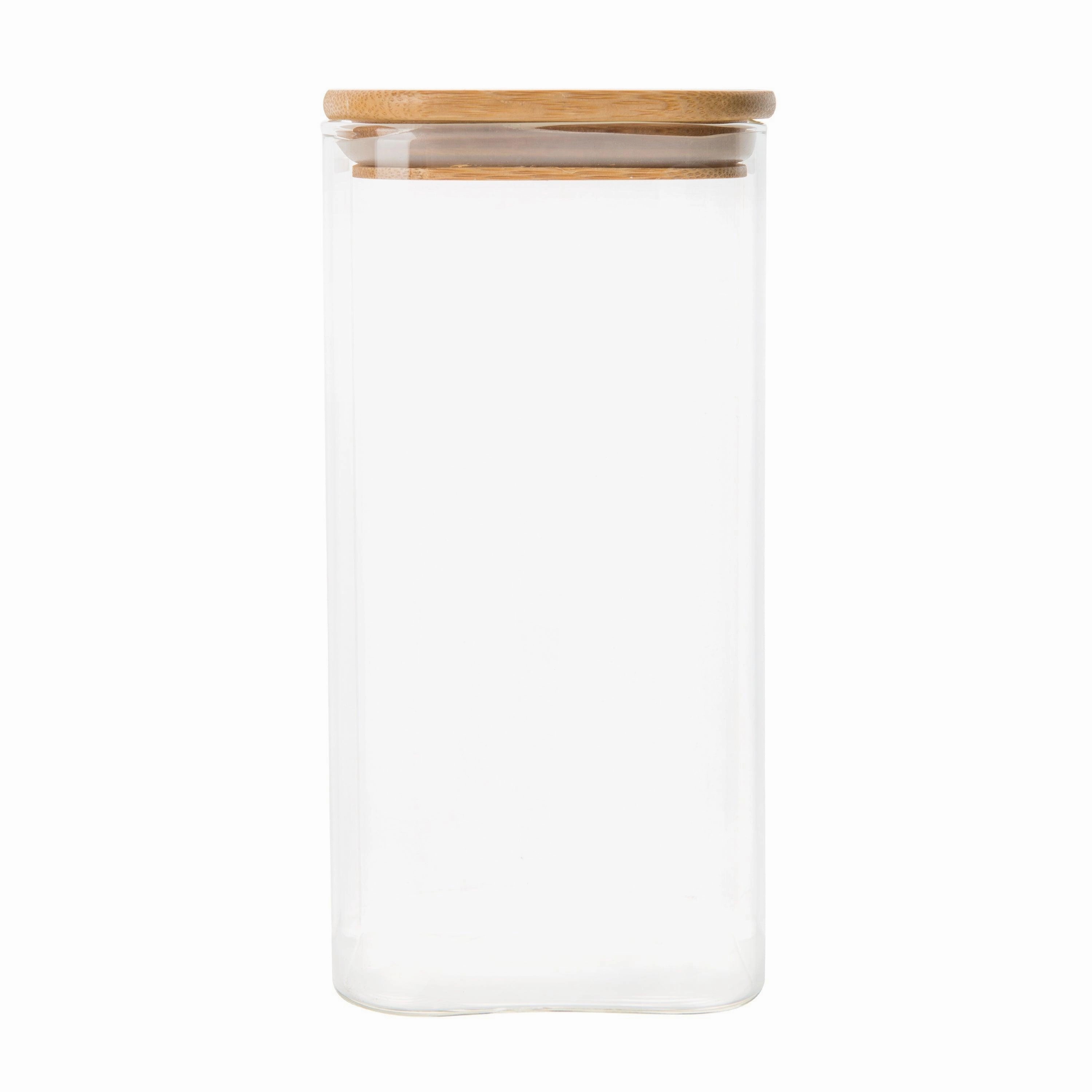 Square Glass and Bamboo Storage Jar - 1.75L