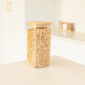 Square Glass and Bamboo Storage Jar - 1.75L Figurines,Decorative Ornaments
