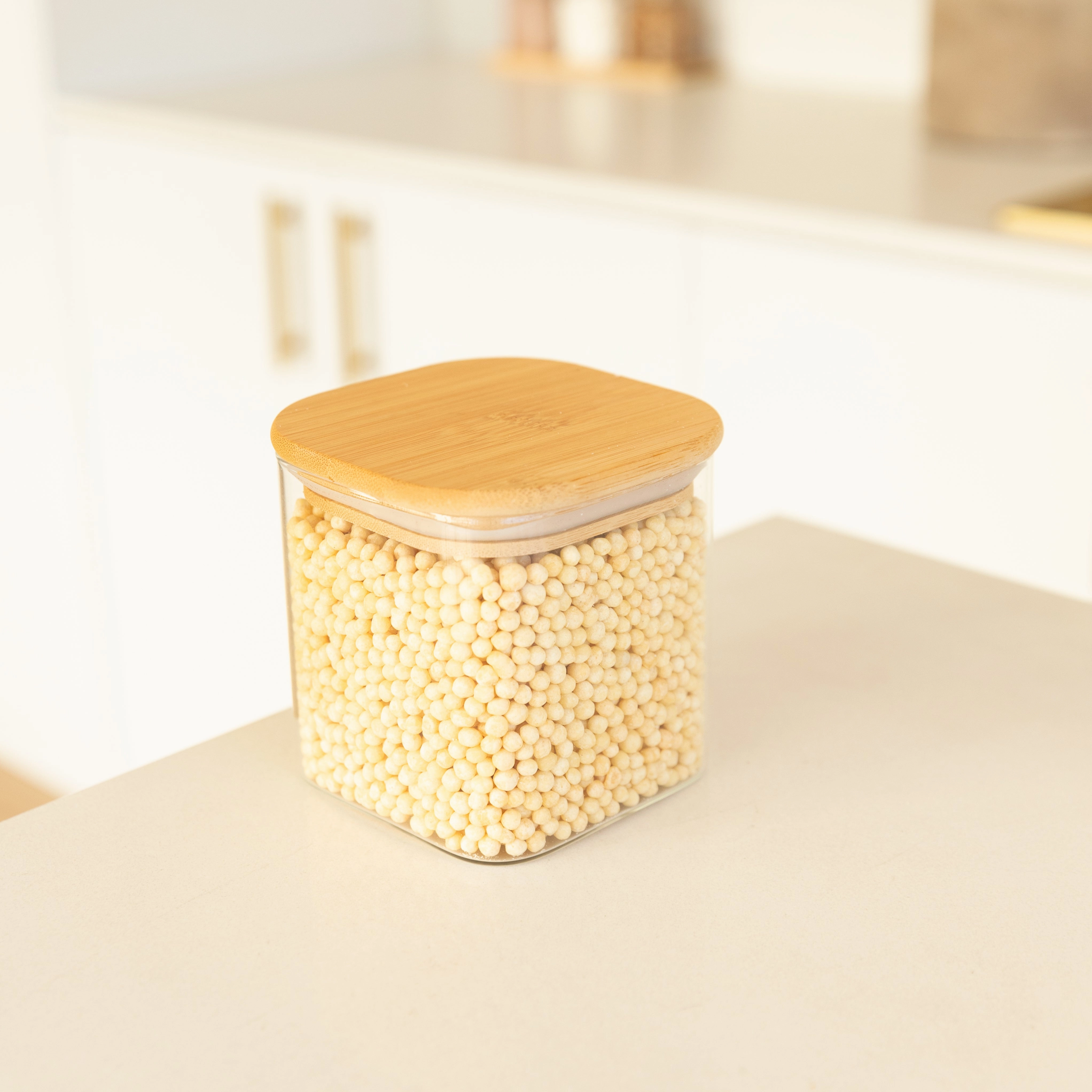 Square Glass and Bamboo Storage Jar - 750ml Figurines,Decorative Ornaments